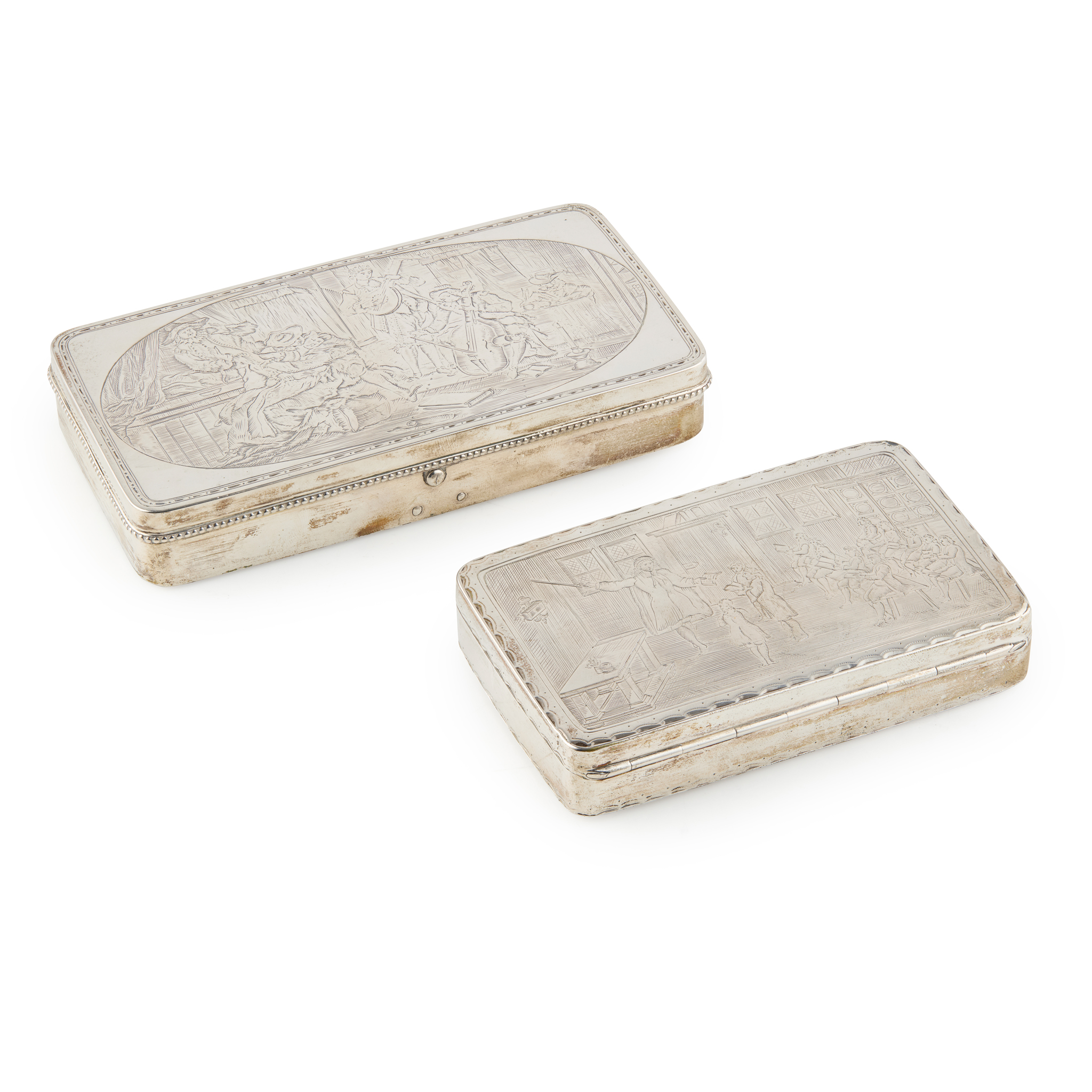 TWO 19TH CENTURY MUSICAL ASSOCIATED GRADUATED DUTCH BOXES