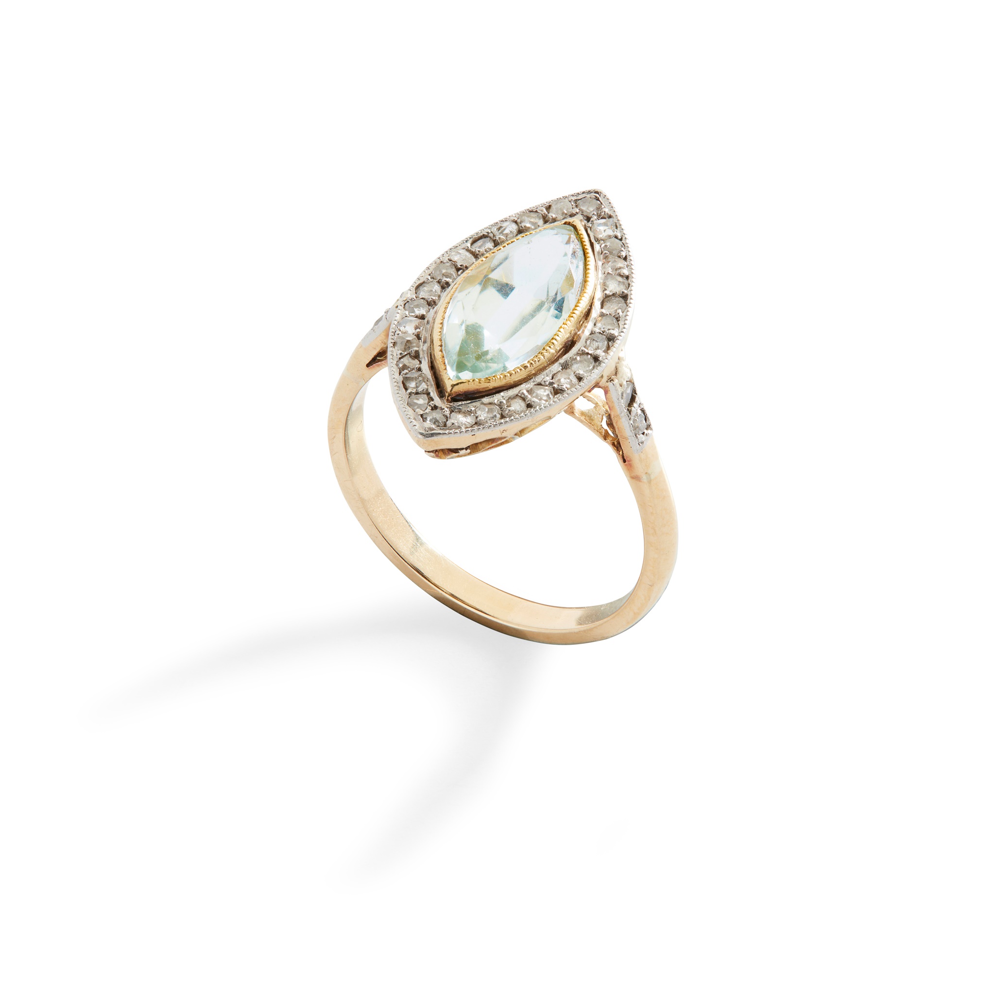 An aquamarine and diamond ring