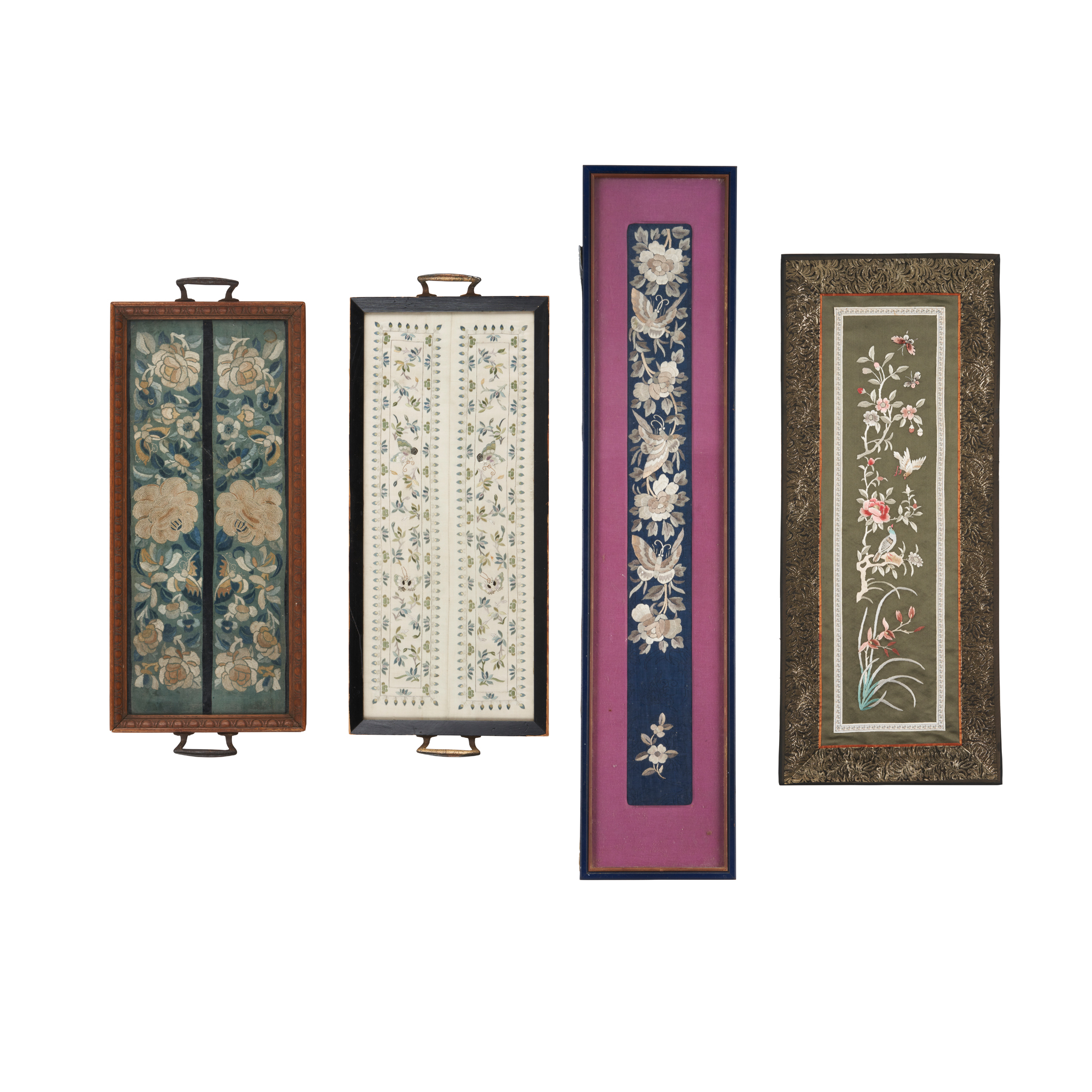 GROUP OF FOUR SILK EMBROIDERIED SLEEVE BANDS