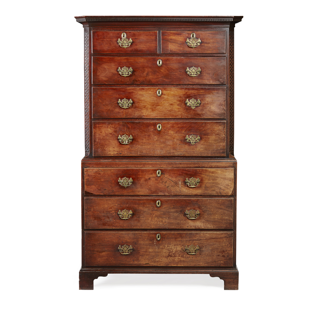 GEORGE III MAHOGANY CHEST ON CHEST