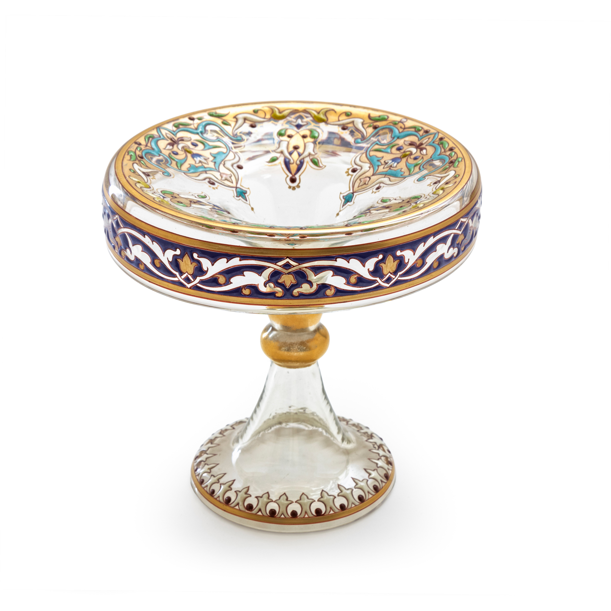 AN ISLAMIC-STYLE ENAMELLED GLASS PEDESTAL TAZZA