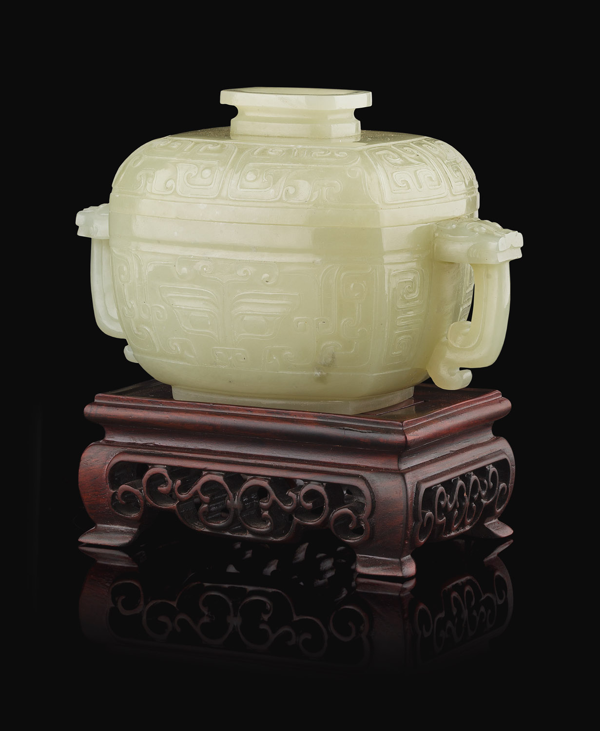 CELADON JADE ARCHAIC FORM COVERED BOWL