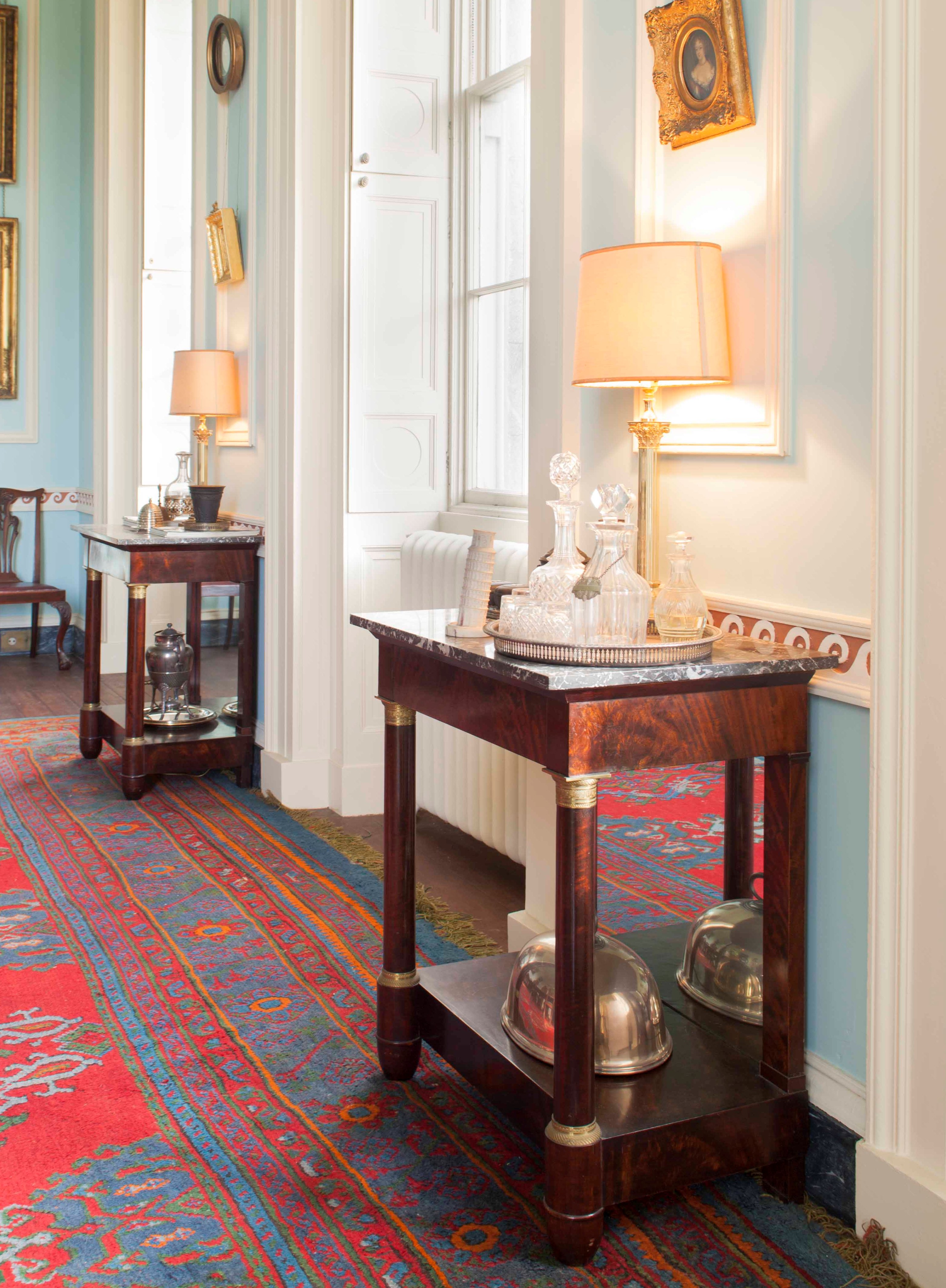 PAIR OF EMPIRE STYLE MARBLE TOPPED SIDE TABLES