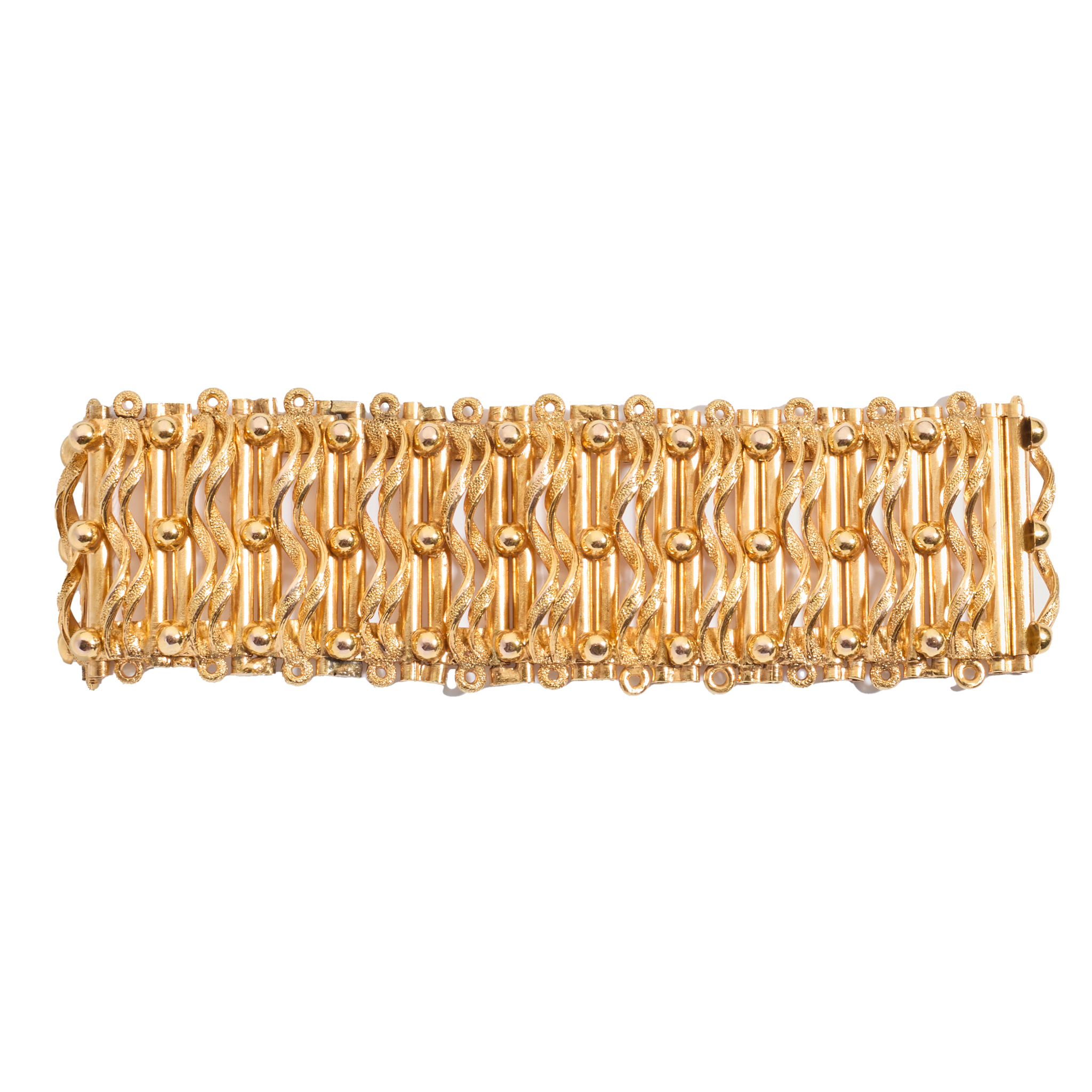 A wide textured link bracelet