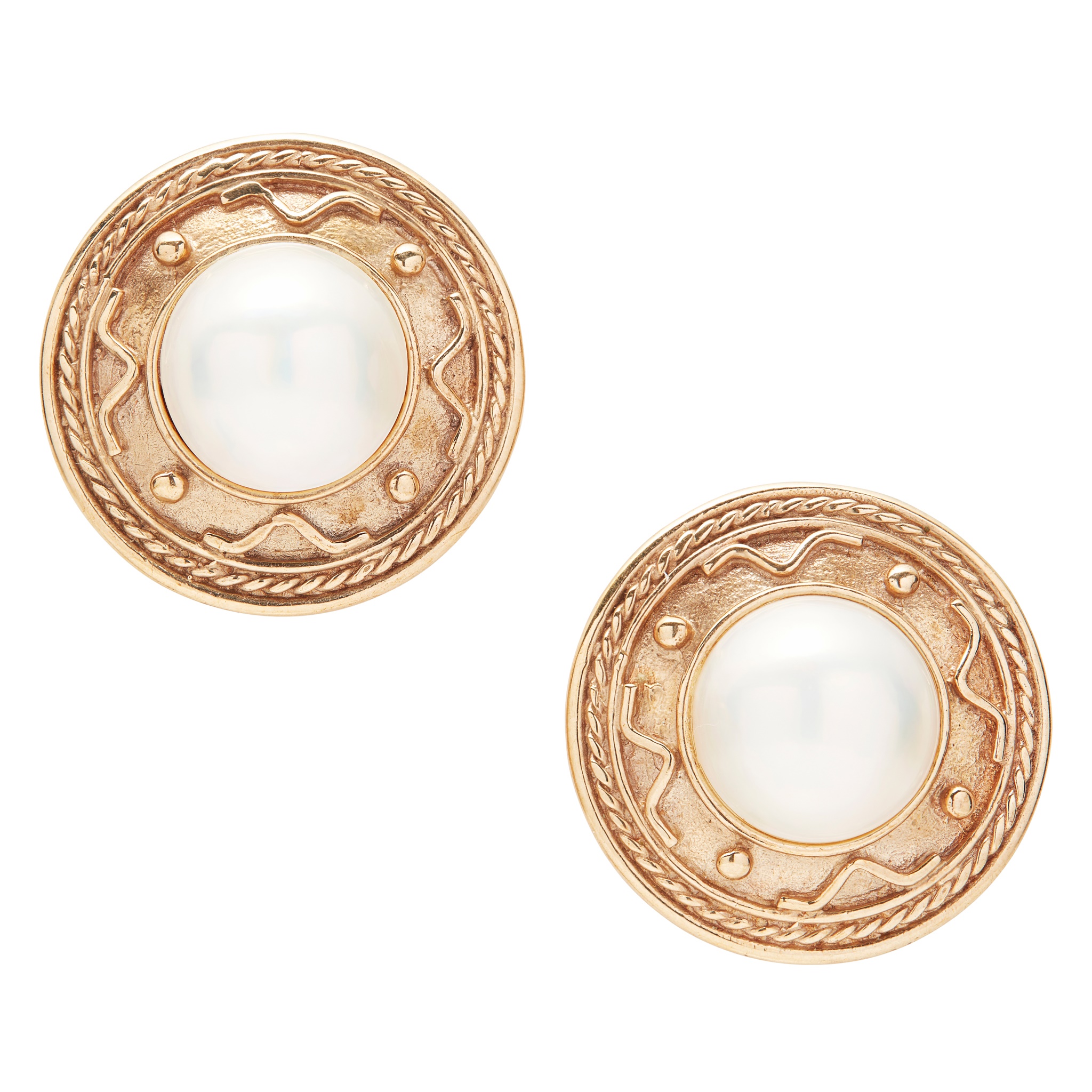 A pair of mabé pearl earrings