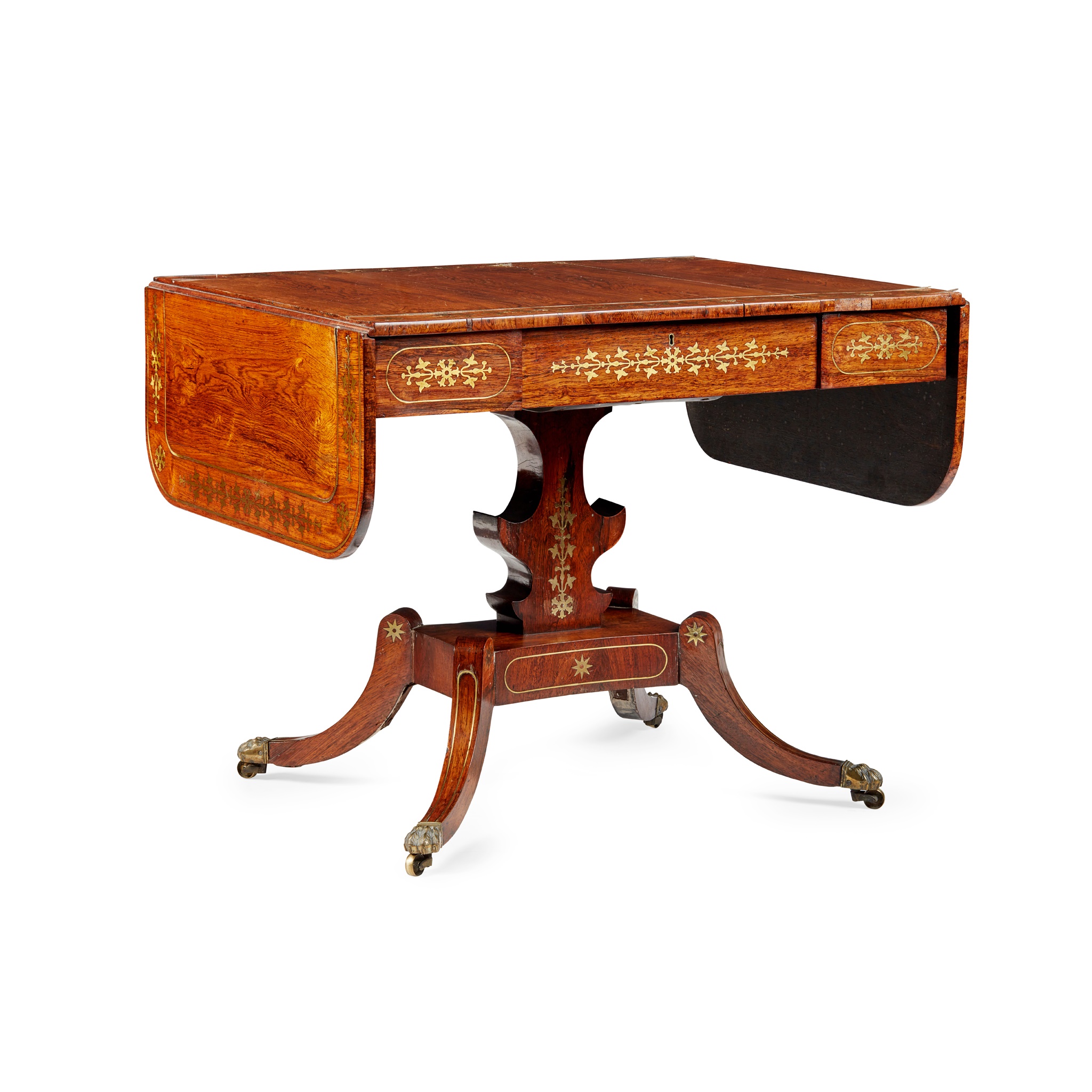 REGENCY ROSEWOOD AND BRASS INLAID SOFA TABLE
