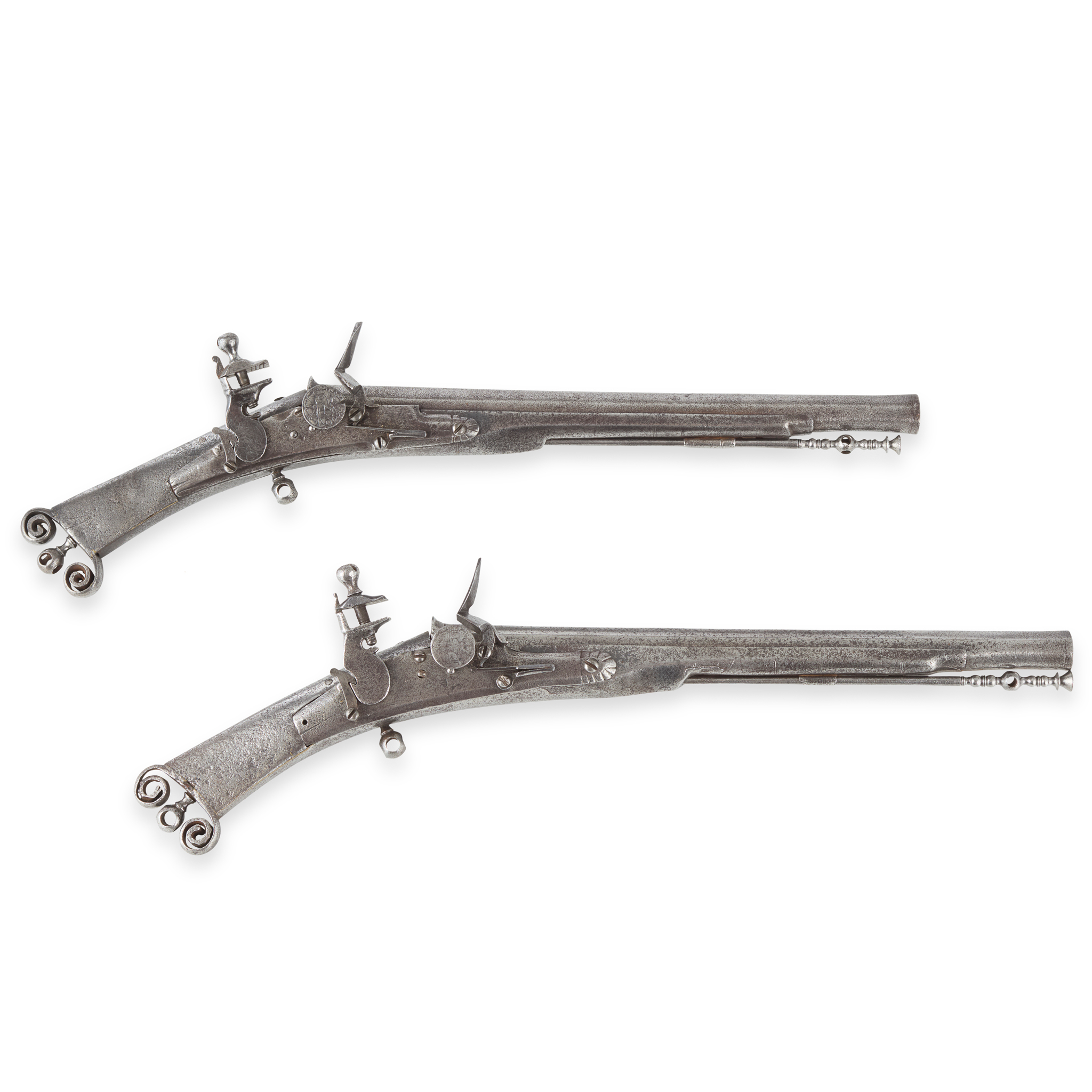 A PAIR OF SCOTTISH LATE 17TH CENTURY DOG LOCK FLINTLOCK PISTOLS