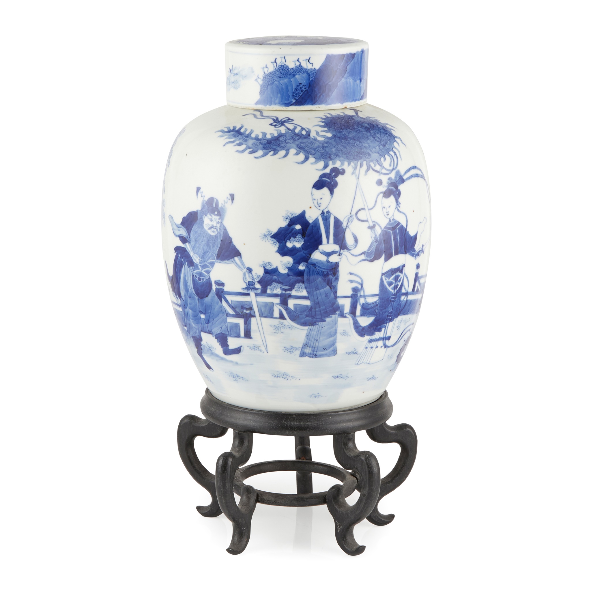 LARGE BLUE AND WHITE GINGER JAR WITH COVER