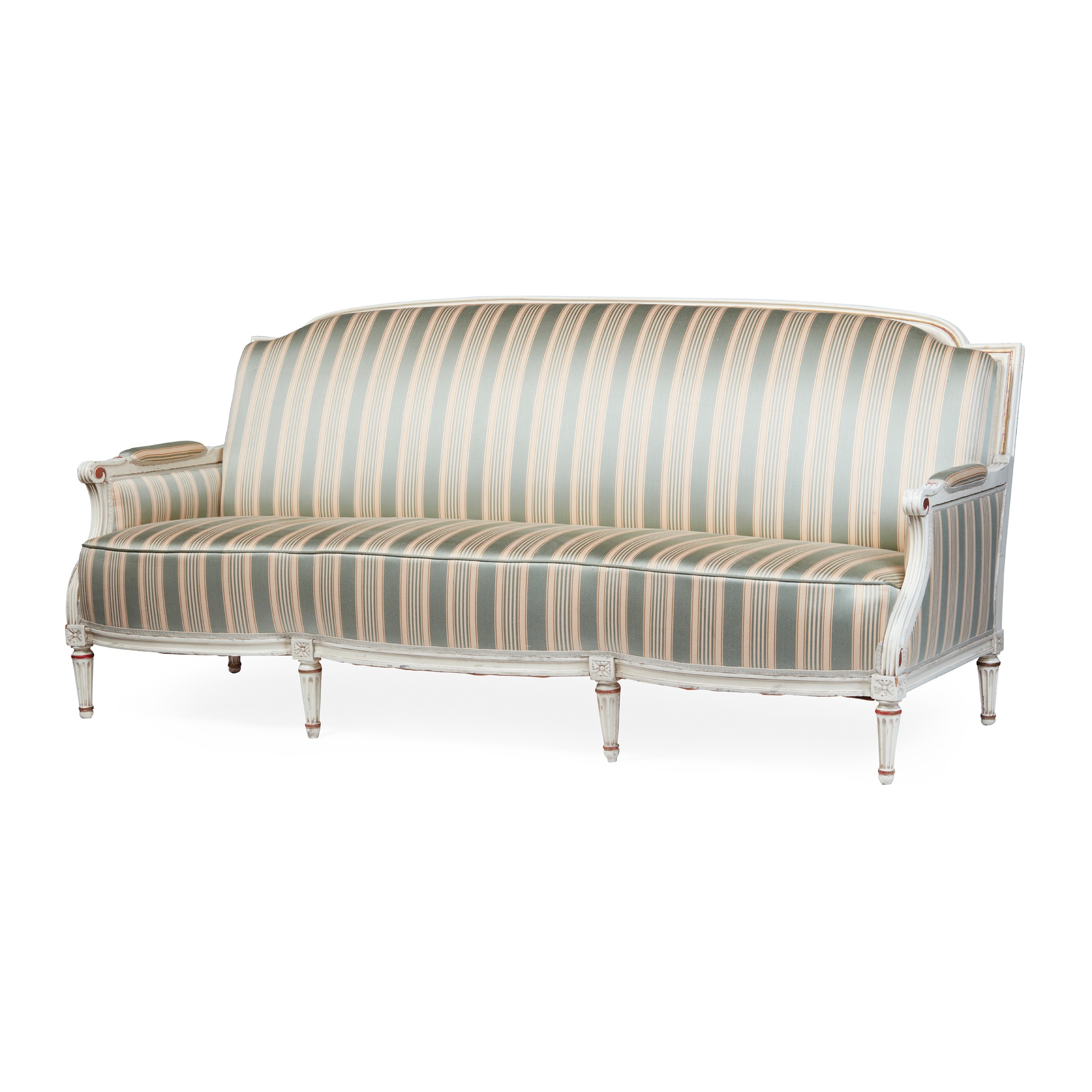 FRENCH LOUIS XVI STYLE IVORY PAINTED THREE SEAT CANAPÉ