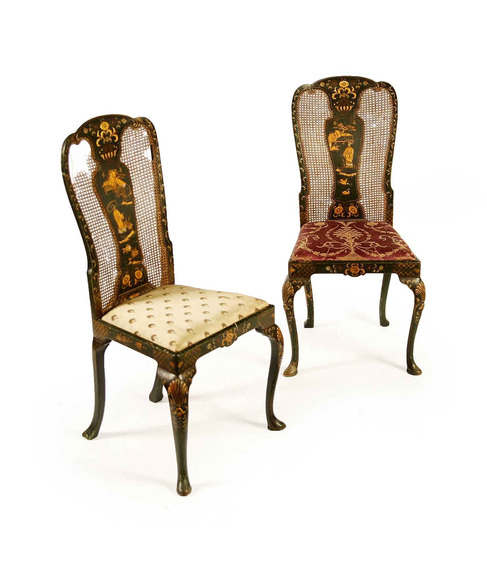 SET OF FOUR GREEN LAQUERED CHINOISERIE SIDE CHAIRS