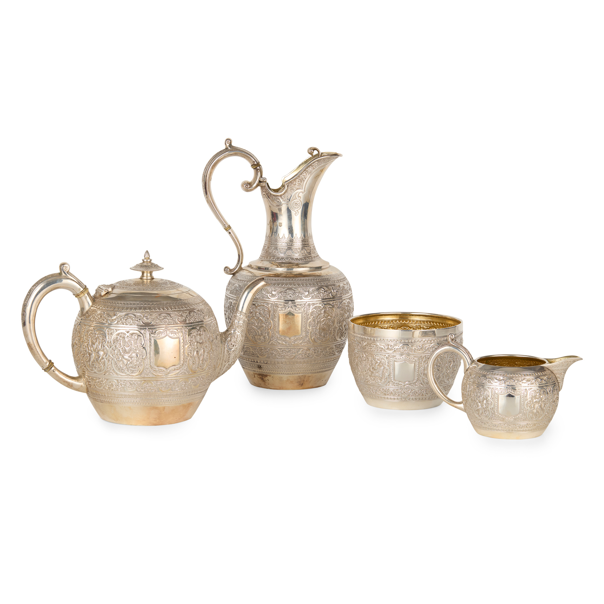 A CASED VICTORIAN FOUR PIECE TEA SERVICE