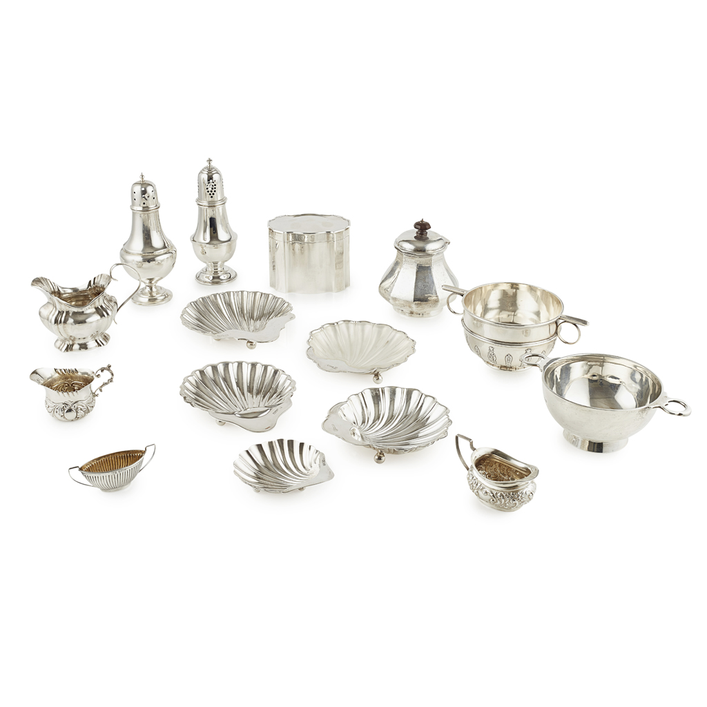 A mixed group of table silver to include;