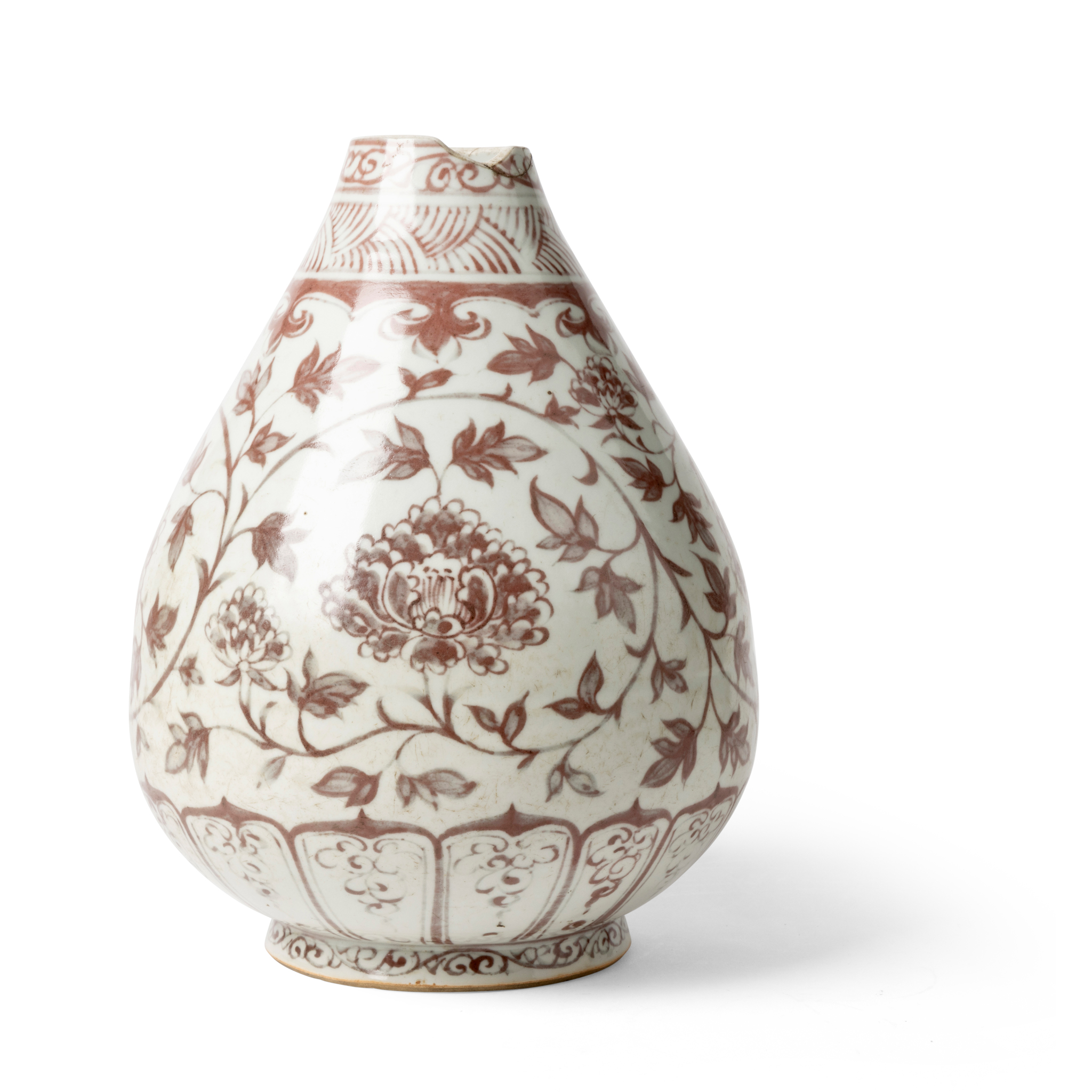 CHINESE COPPER-RED 'PEONY SCROLL' BOTTLE VASE