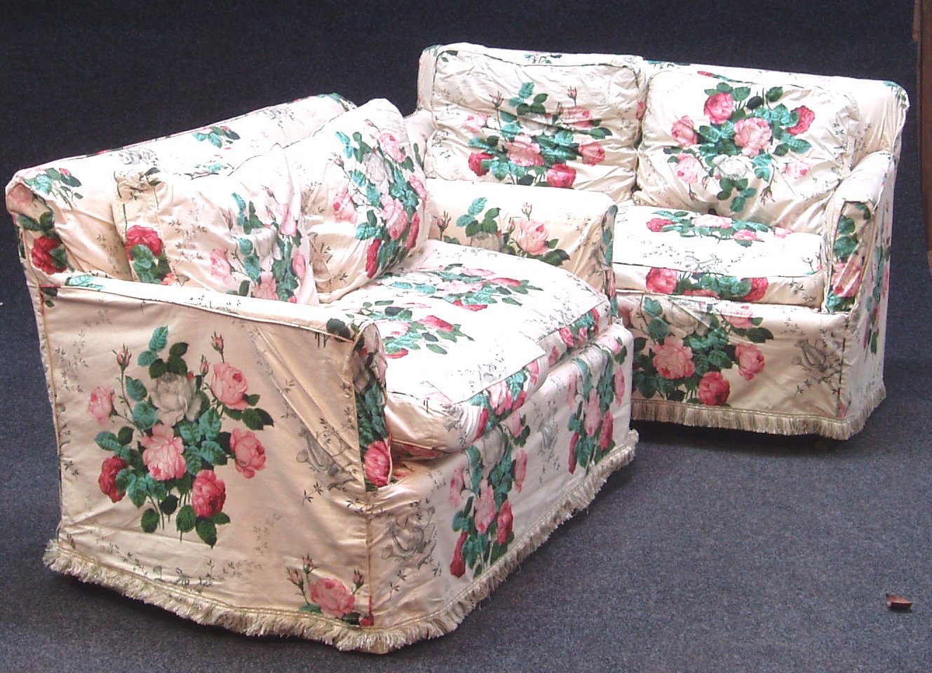 A pair of Edwardian two seat settees,