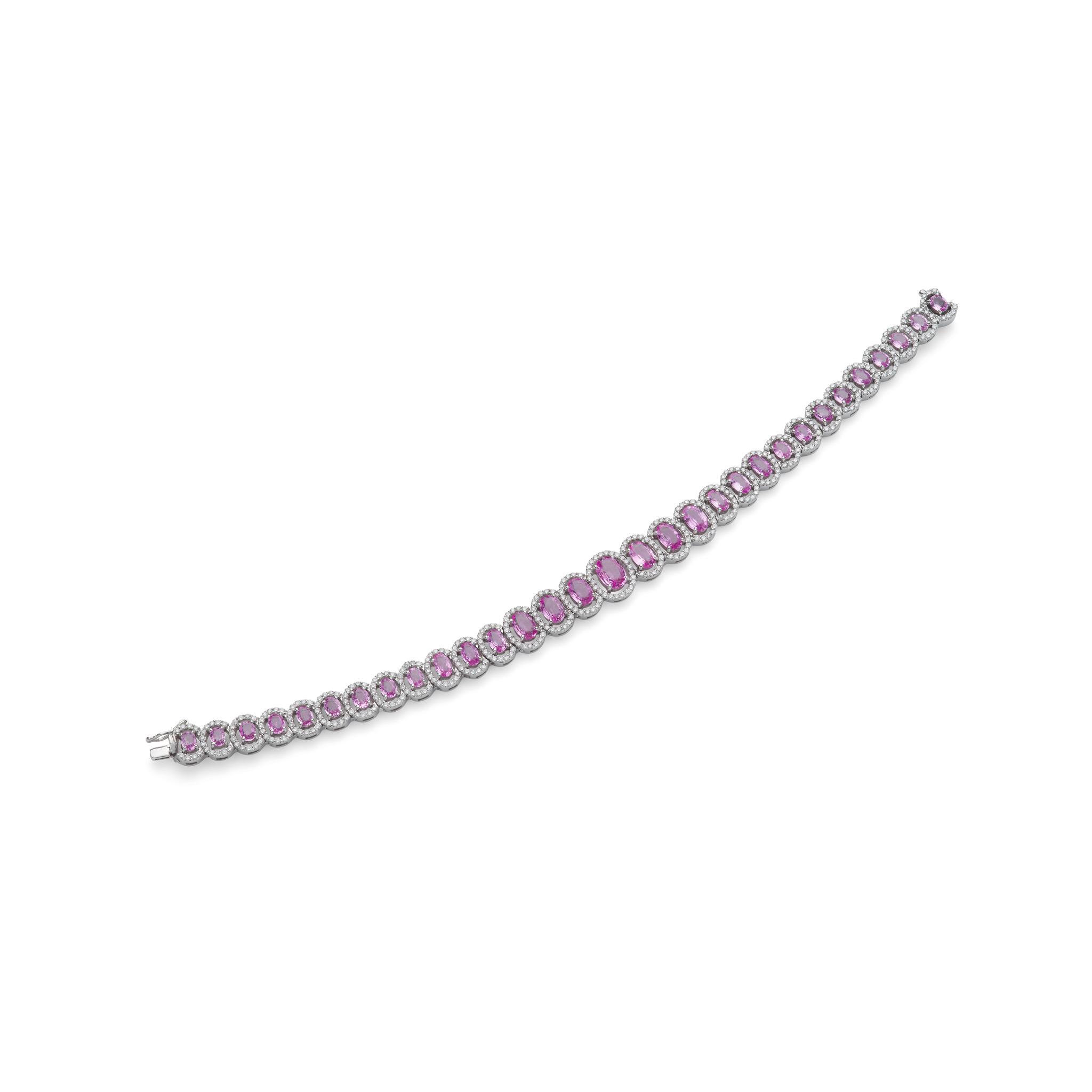 A pink sapphire and diamond line bracelet