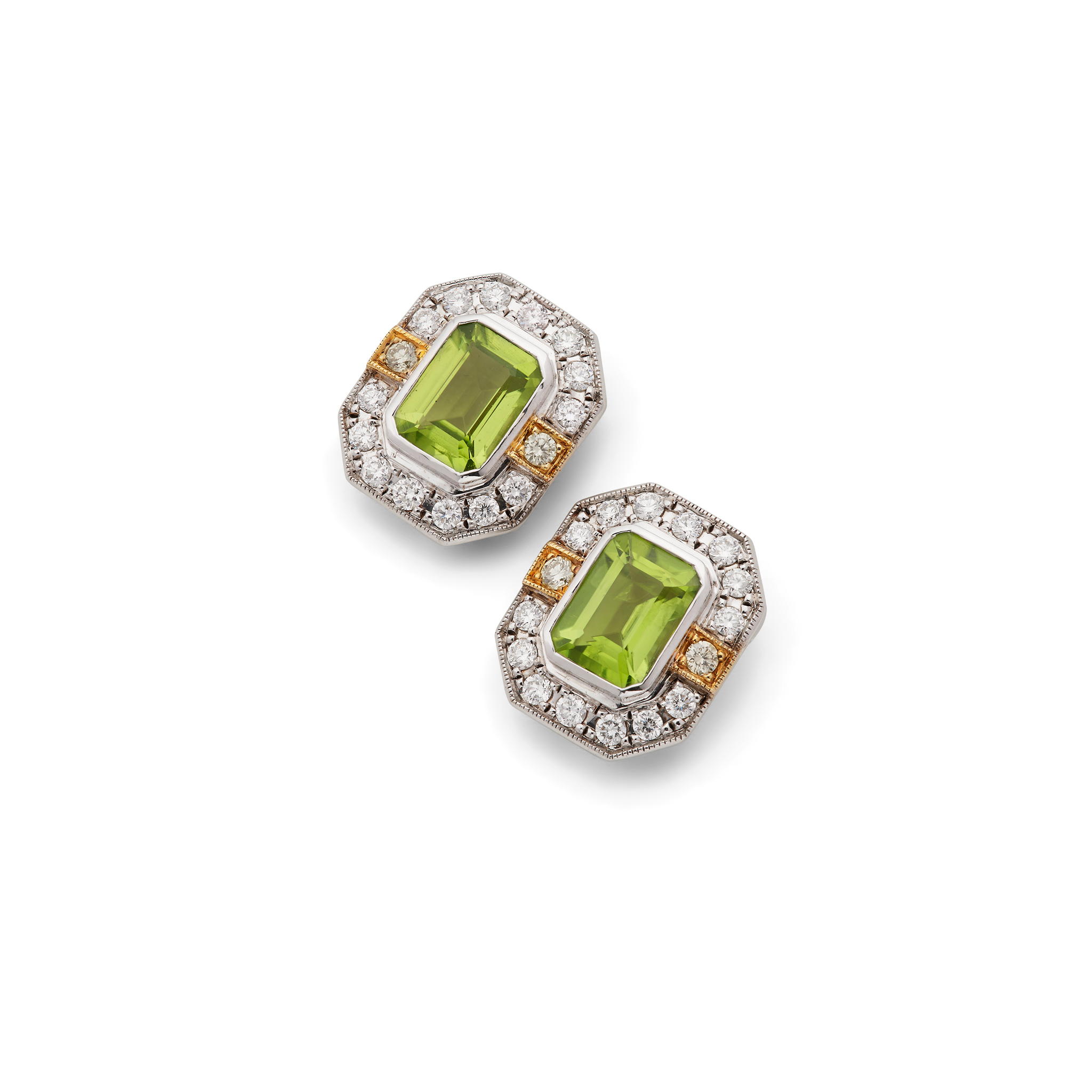 A pair of peridot and diamond earrings