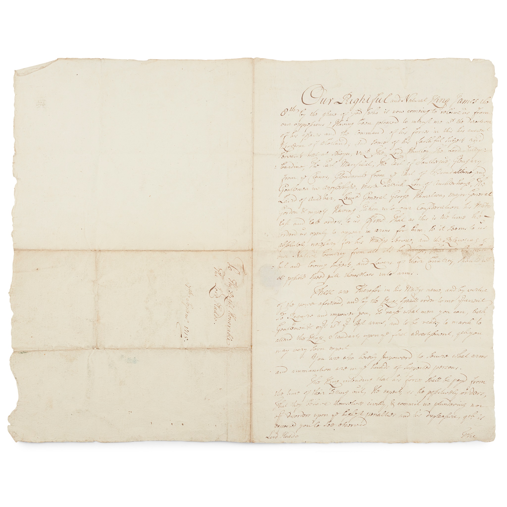 JACOBITE RISING OF 1715; JOHN ERSKINE, 22ND OR 6TH EARL OF MAR, & JACOBITE DUKE OF MAR (1675-1732)