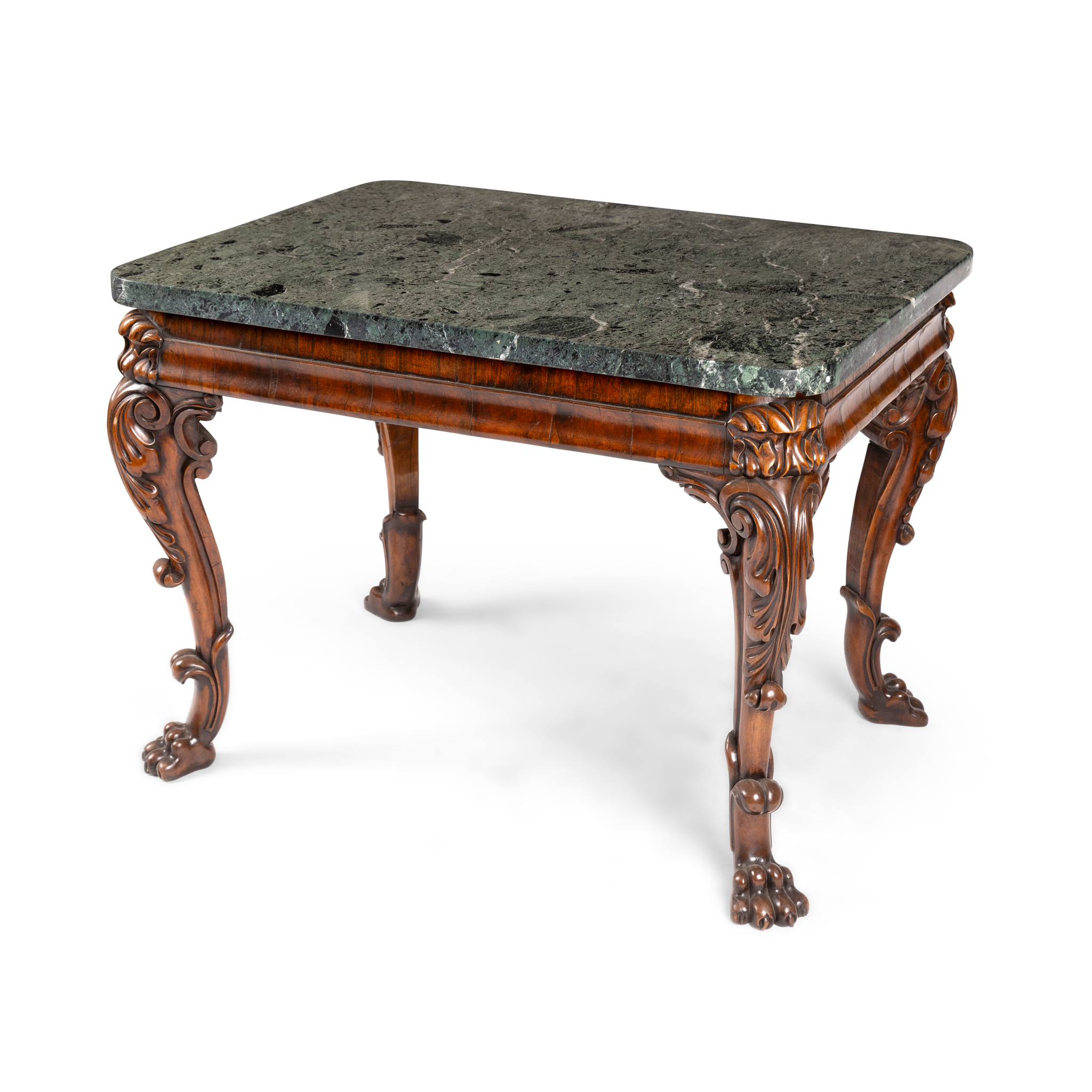 A VICTORIAN MAHOGANY AND GREEN MARBLE TO CENTRE TABLE