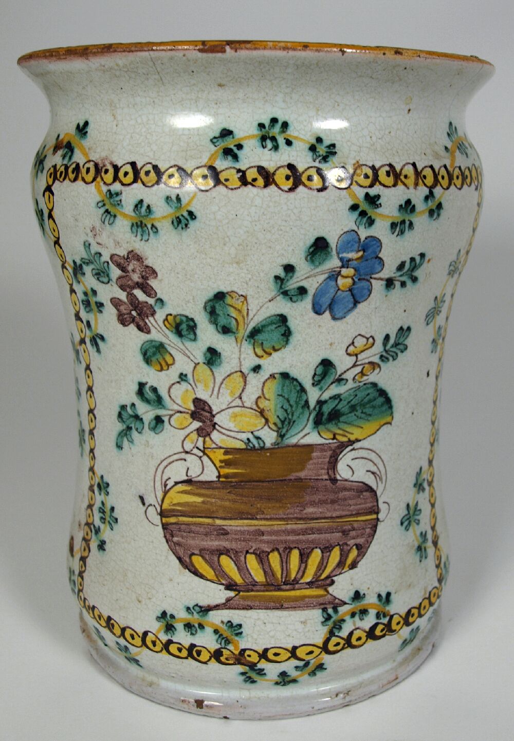 A late 18th century central Italian maiolica albarello, dated 1791