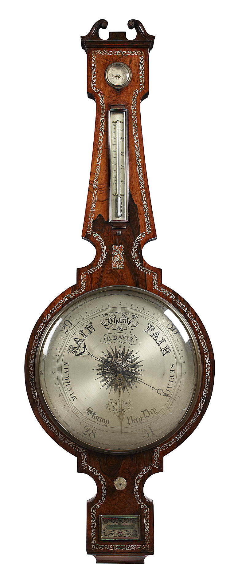 LARGE VICTORIAN ROSEWOOD AND MOTHER OF PEARL INLAID WHEEL BAROMETER