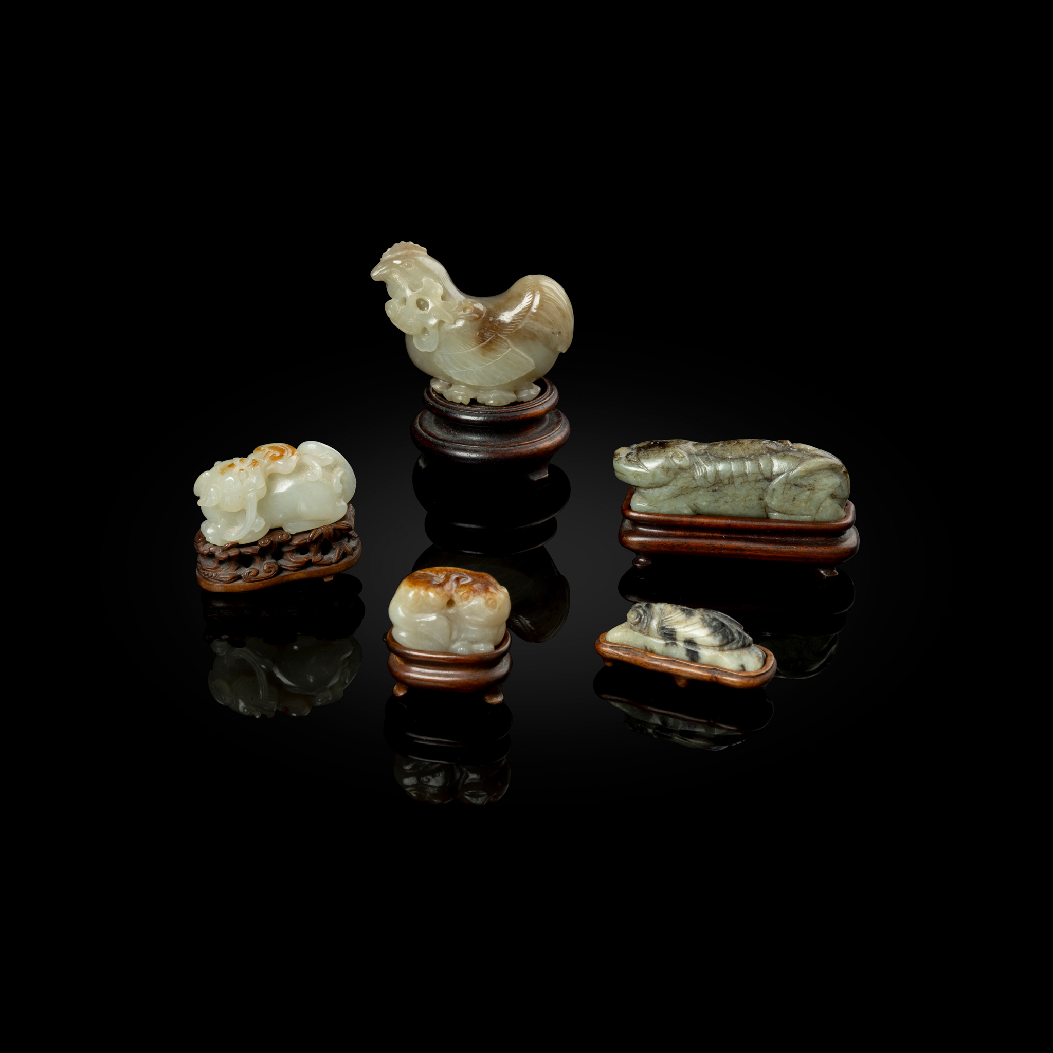 GROUP OF FIVE CHINESE 'ANIMAL' JADE CARVINGS
