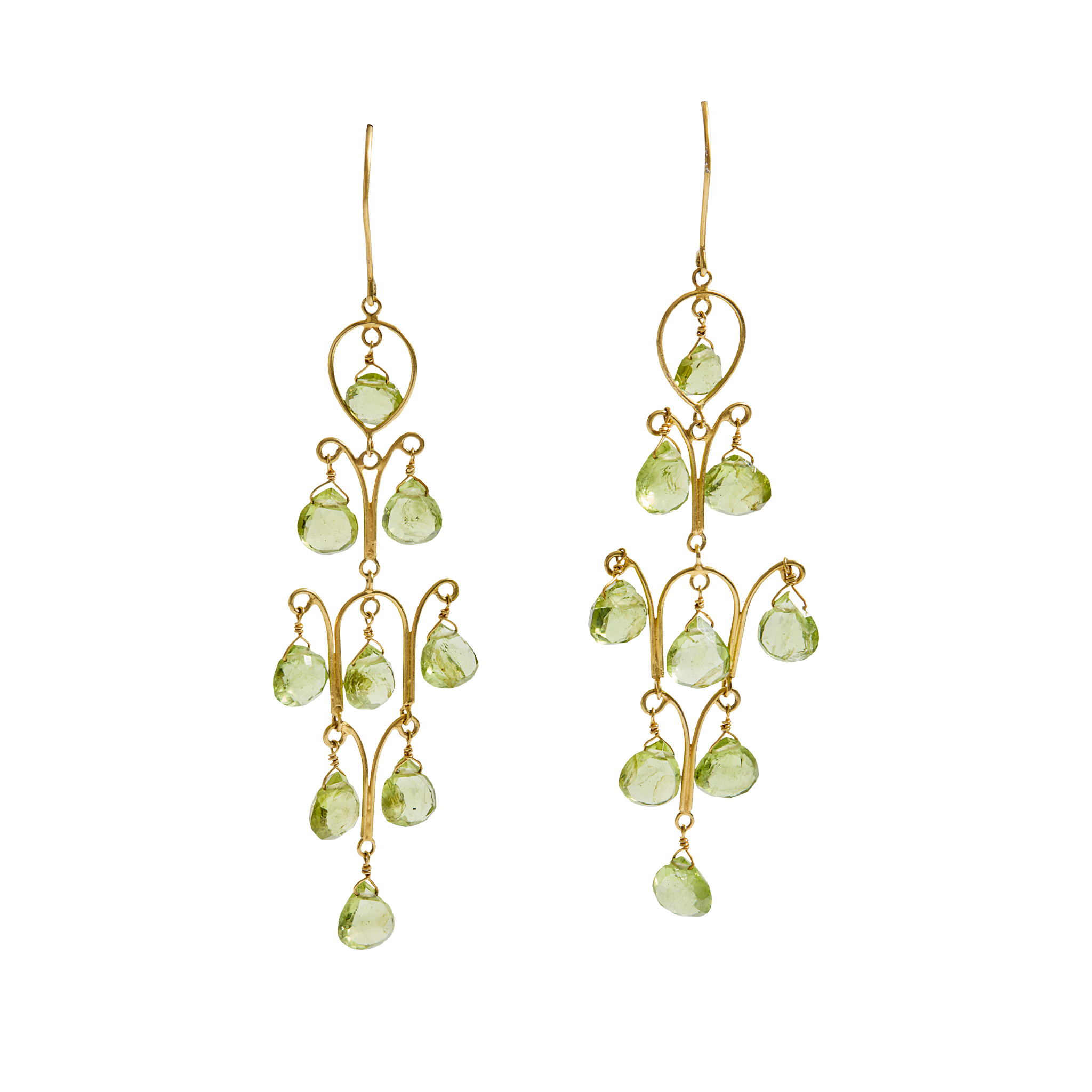 A Pair of 18ct Gold Peridot Pendent Earrings
