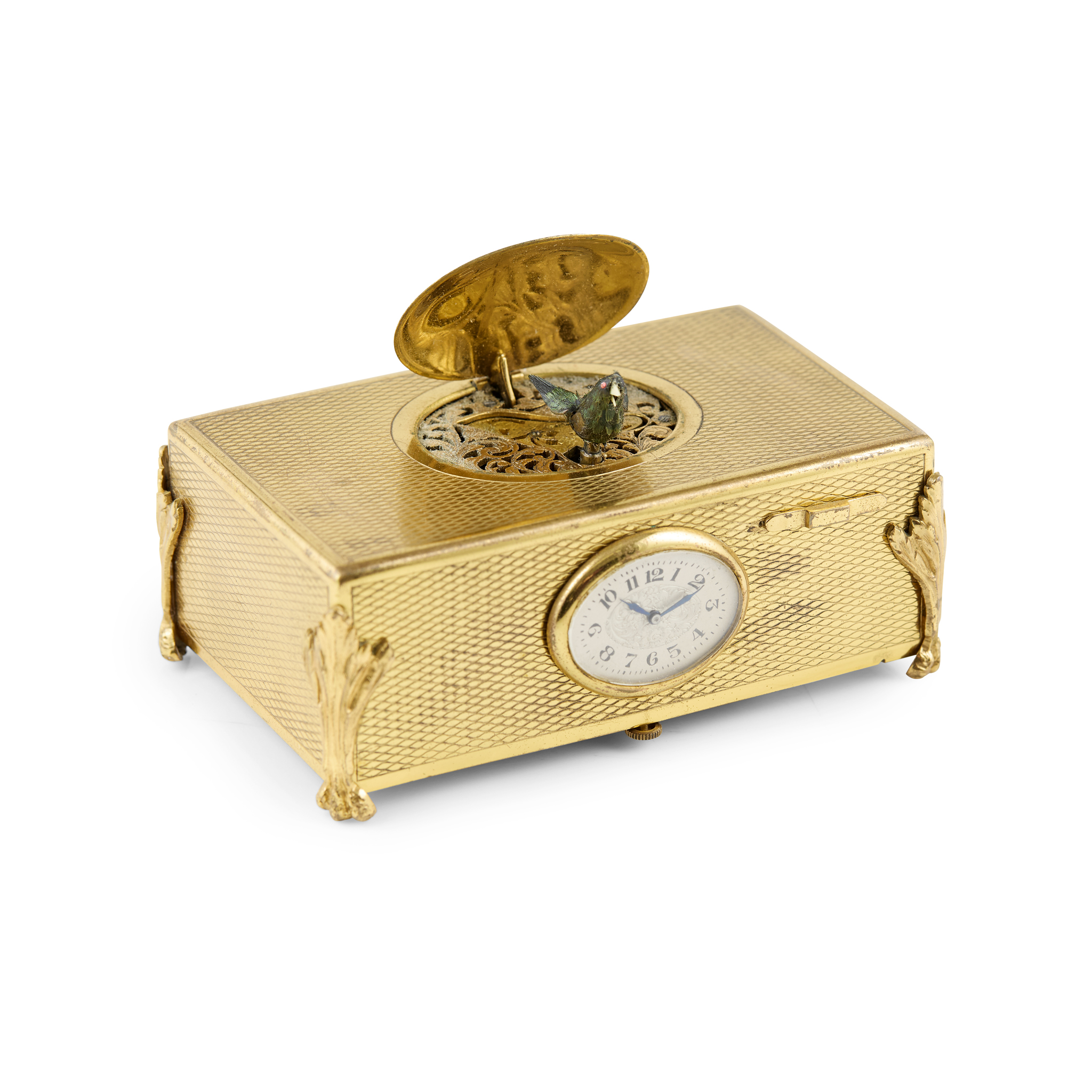 FRENCH GILT METAL SINGING BIRD BOX