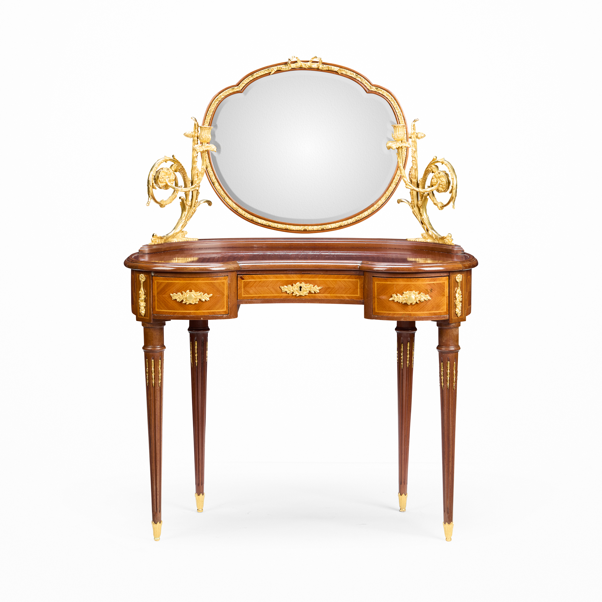A LOUIS XVI STYLE ACAJOU, KINGWOOD, AND GILT BRONZE MOUNTED BUREAU ROGNON
