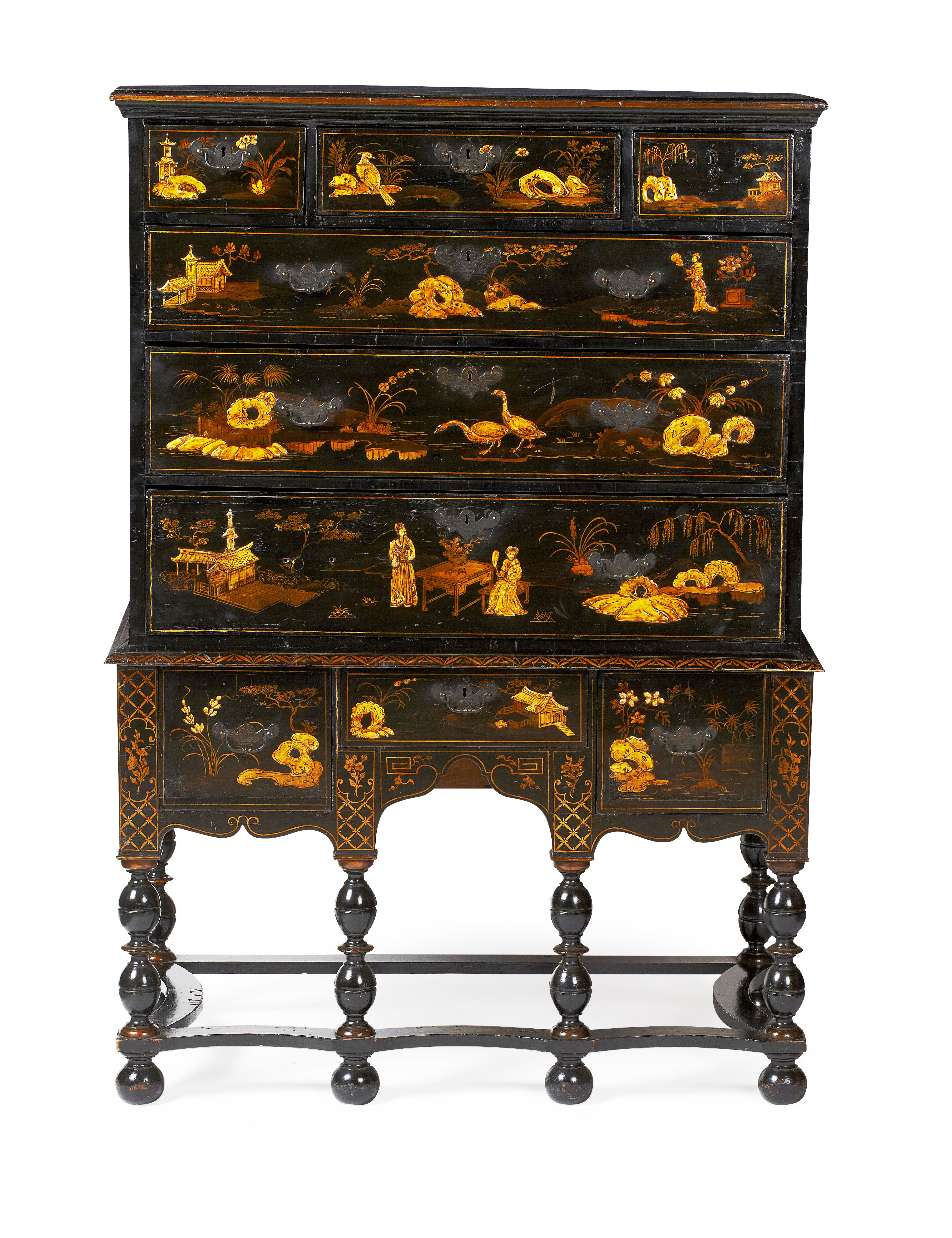 GEORGIAN BLACK JAPANNED CHEST ON STAND