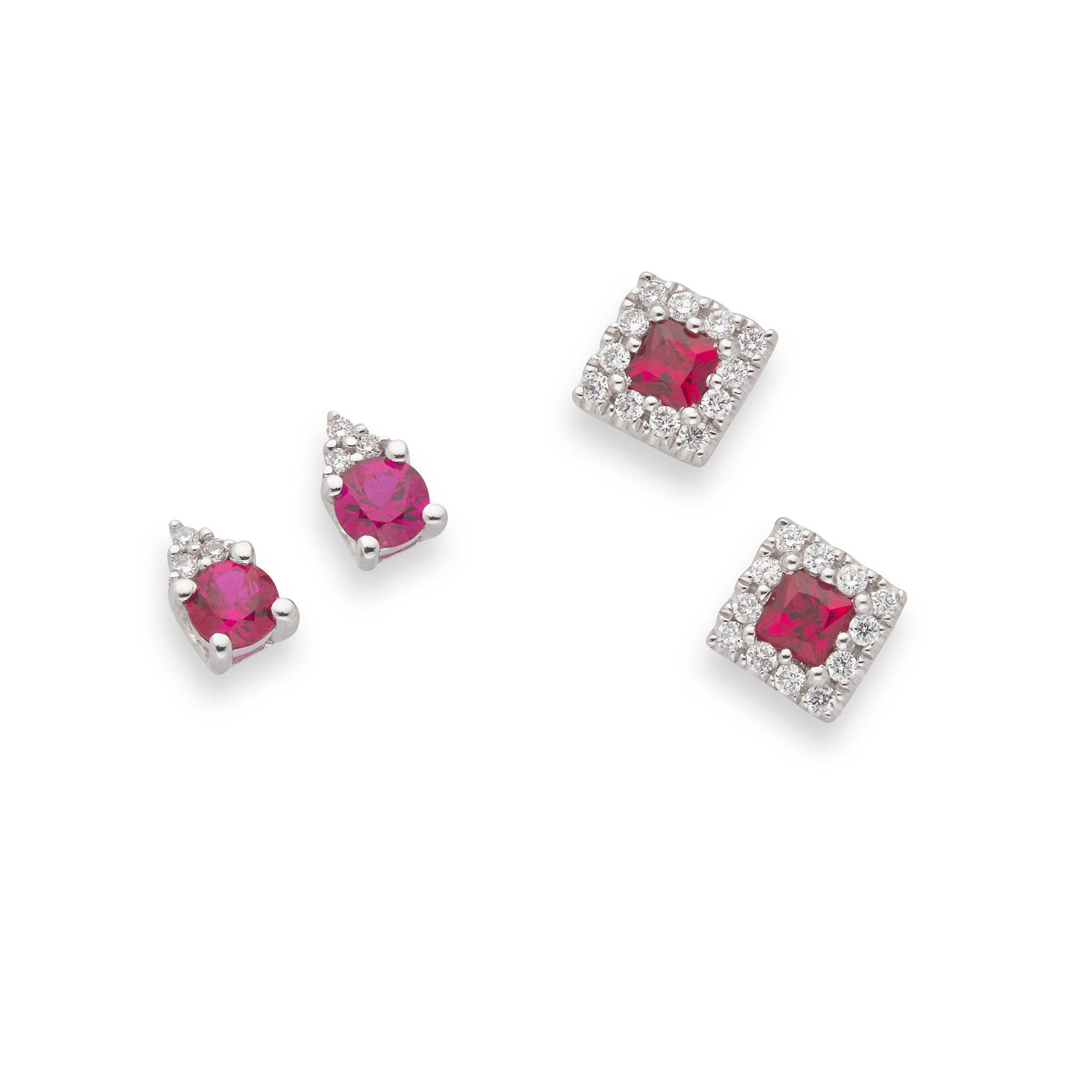 Two pairs of 18ct white gold ruby and diamond earrings