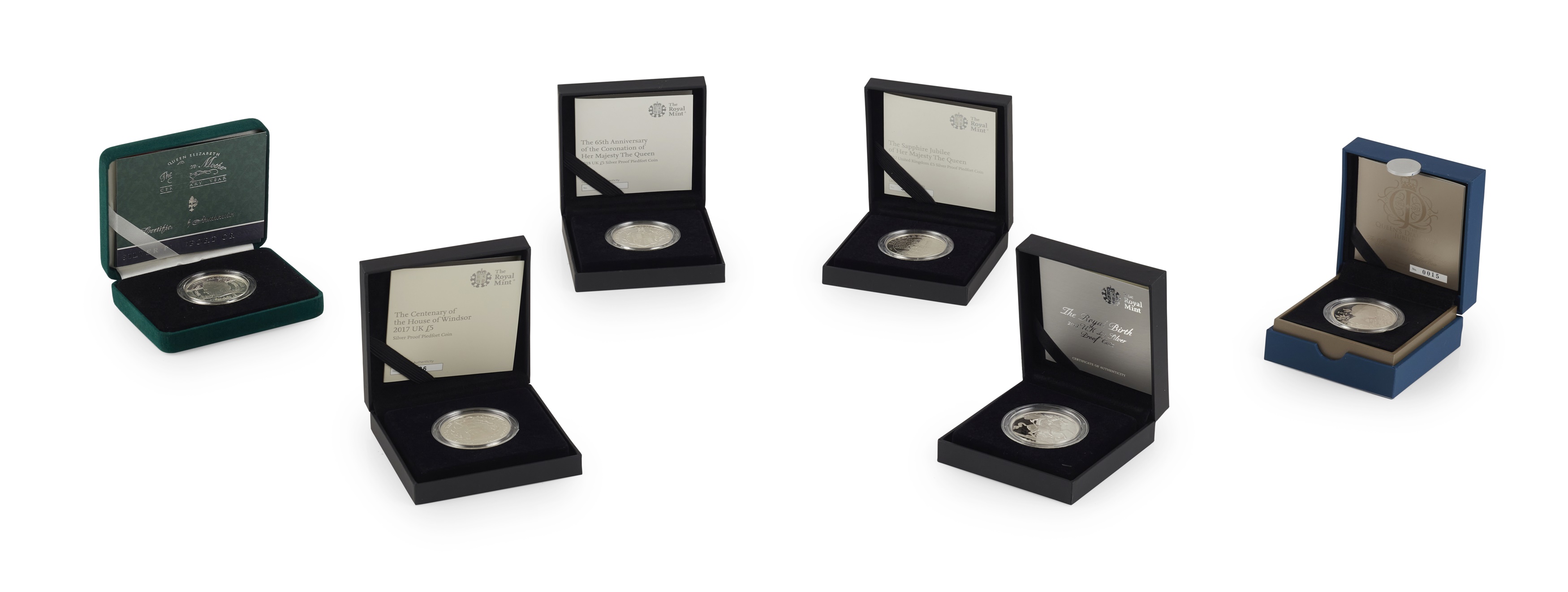 A collection of modern Royal Mint silver proof Piedfort £5 coins
