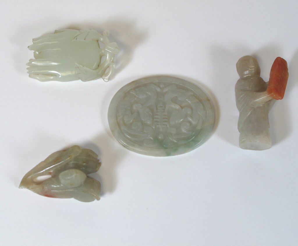 FOUR CHINESE CARVED JADE WARES