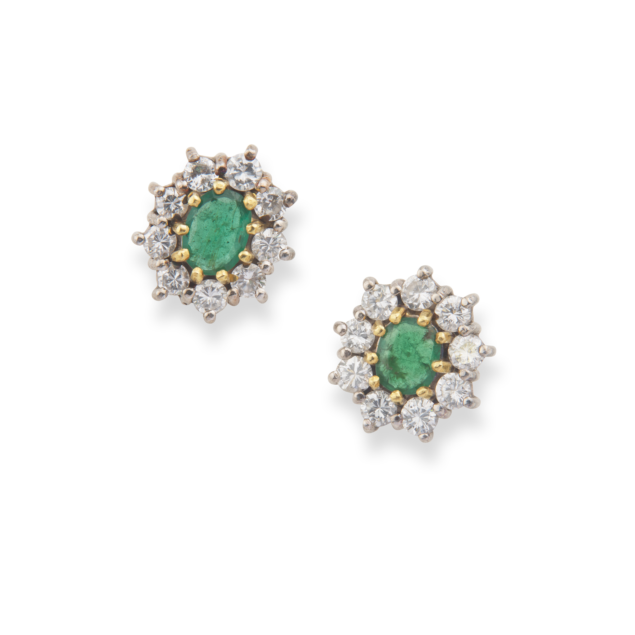 A pair of emerald and diamond cluster earstuds