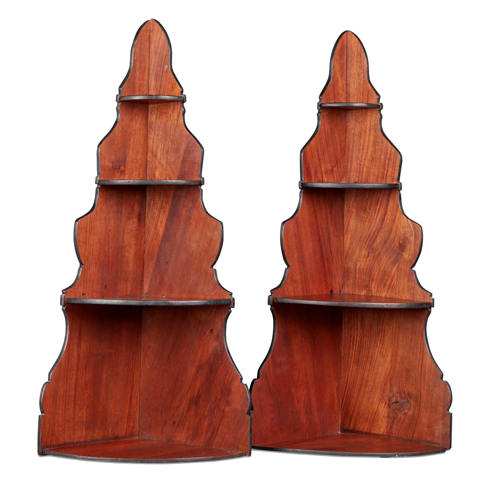 PAIR OF MAHOGANY HANGING CORNER SHELVES