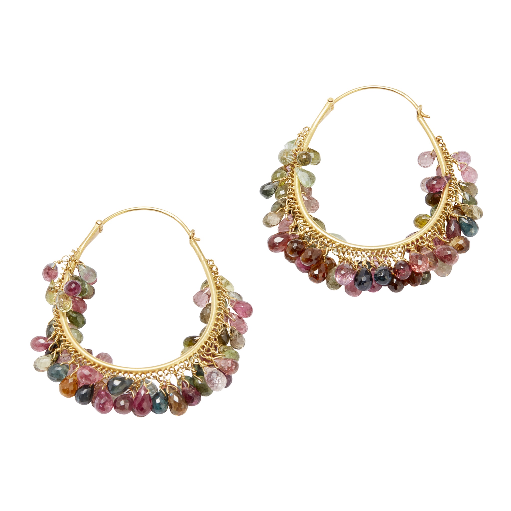 A pair of tourmaline set hoop earrings