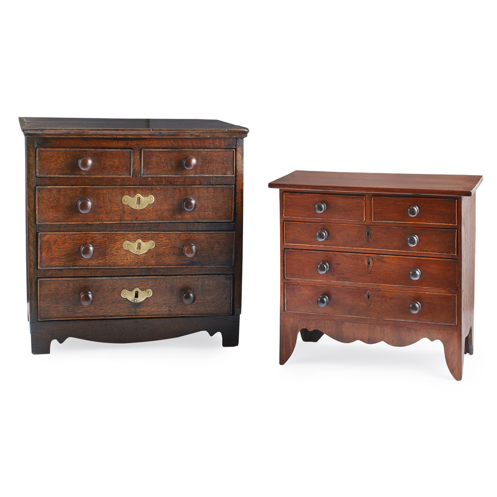 TWO REGENCY/ GEORGE IV MINIATURE CHEST OF DRAWERS