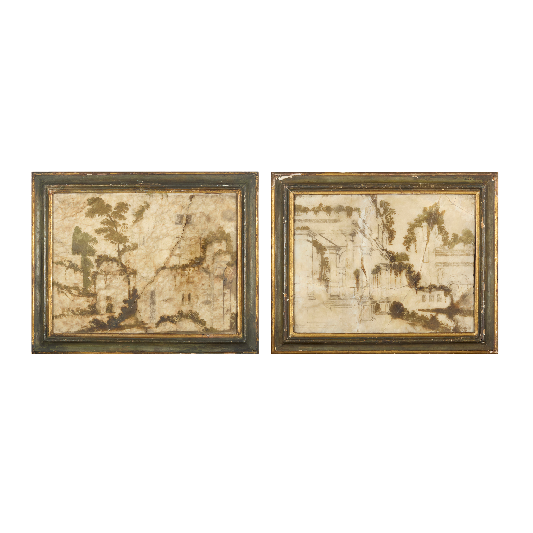 PAIR OF ITALIAN PAINTED ALABASTER CAPRICCIOS