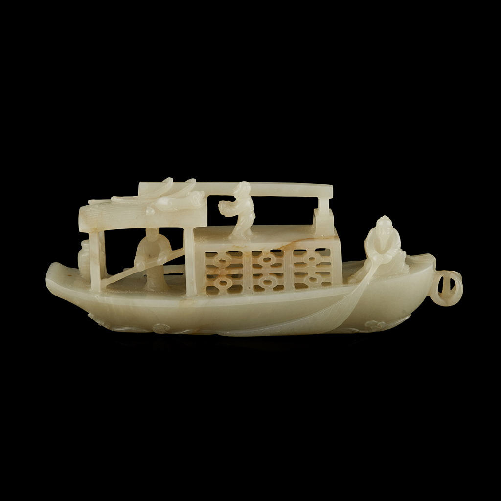 CELADON JADE CARVING OF A BOAT