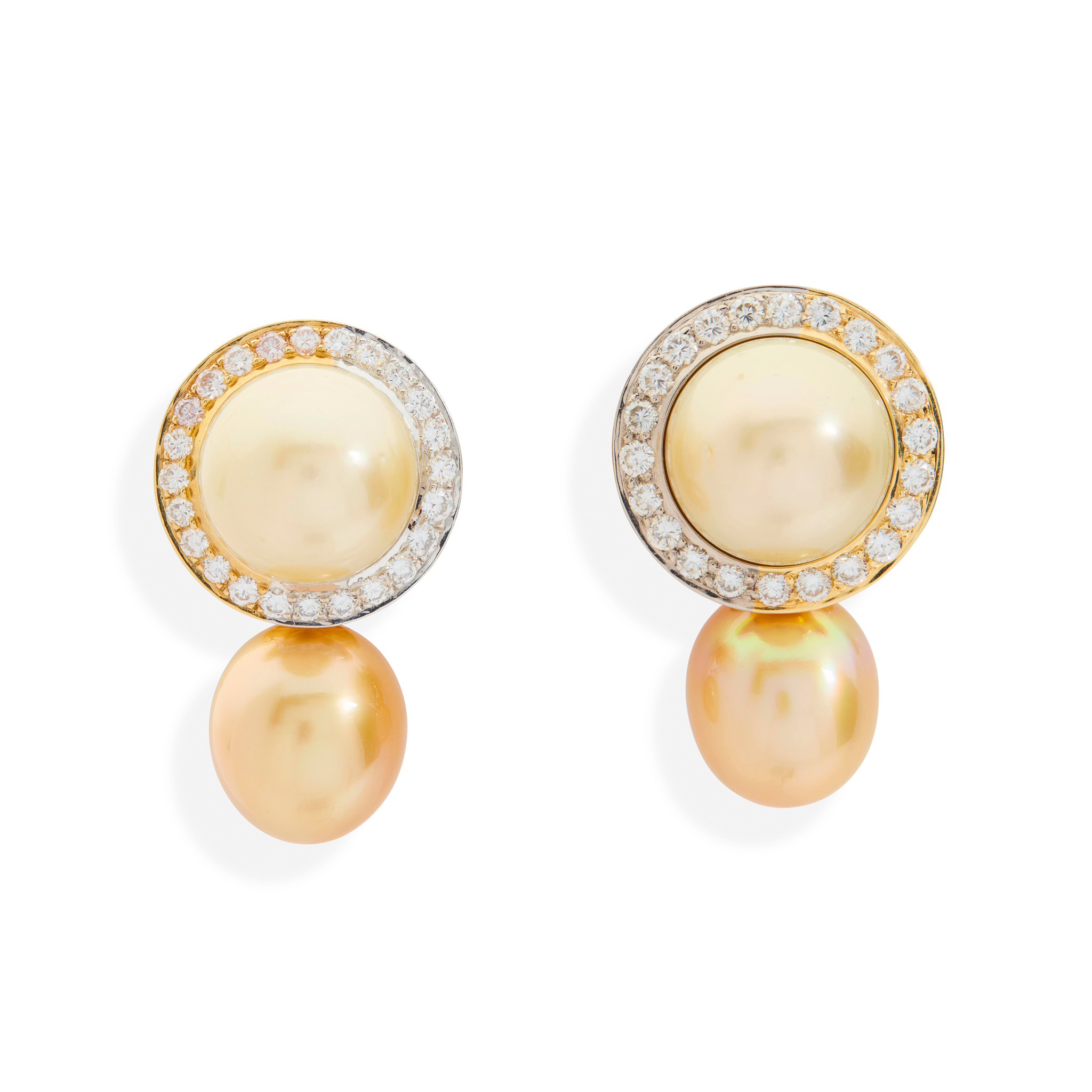 Peter Plöderl: A pair of South Sea pearl and diamond pendent earrings