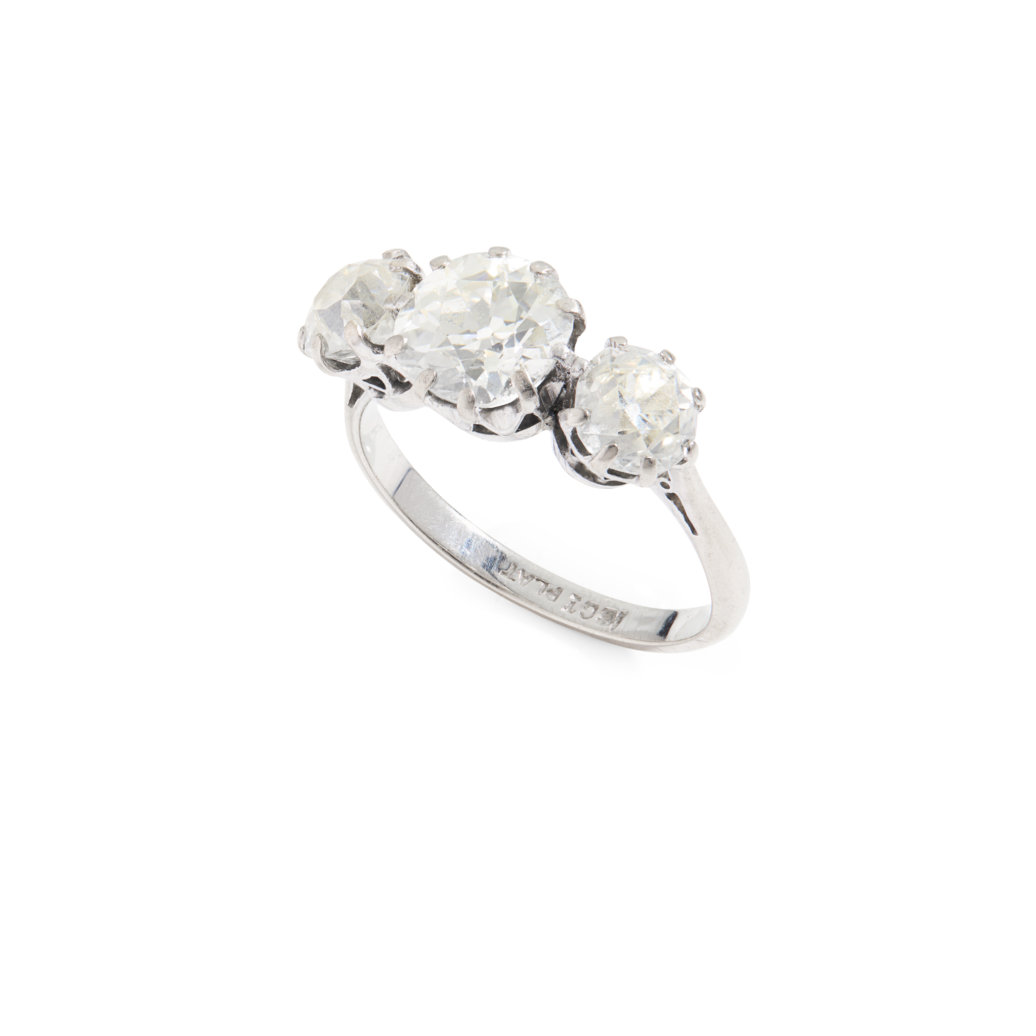 A diamond three-stone ring