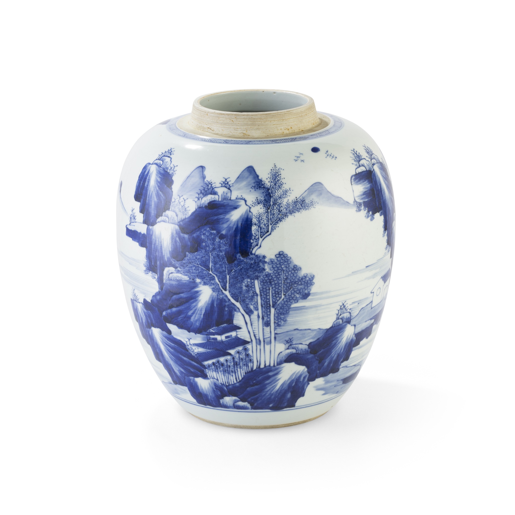 BLUE AND WHITE 'LANDSCAPE' GINGER JAR