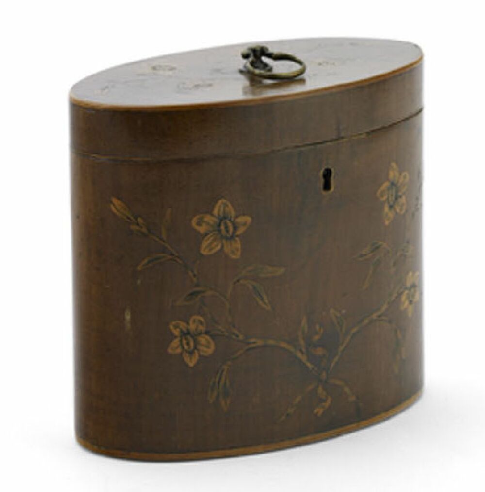 A George III harewood and marquetry tea caddy