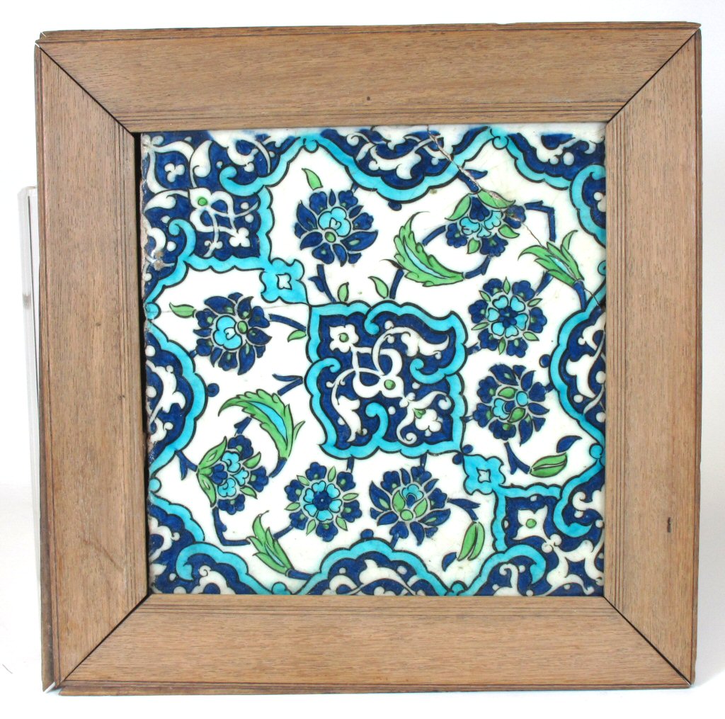 FRAMED PERSIAN POTTERY TILE