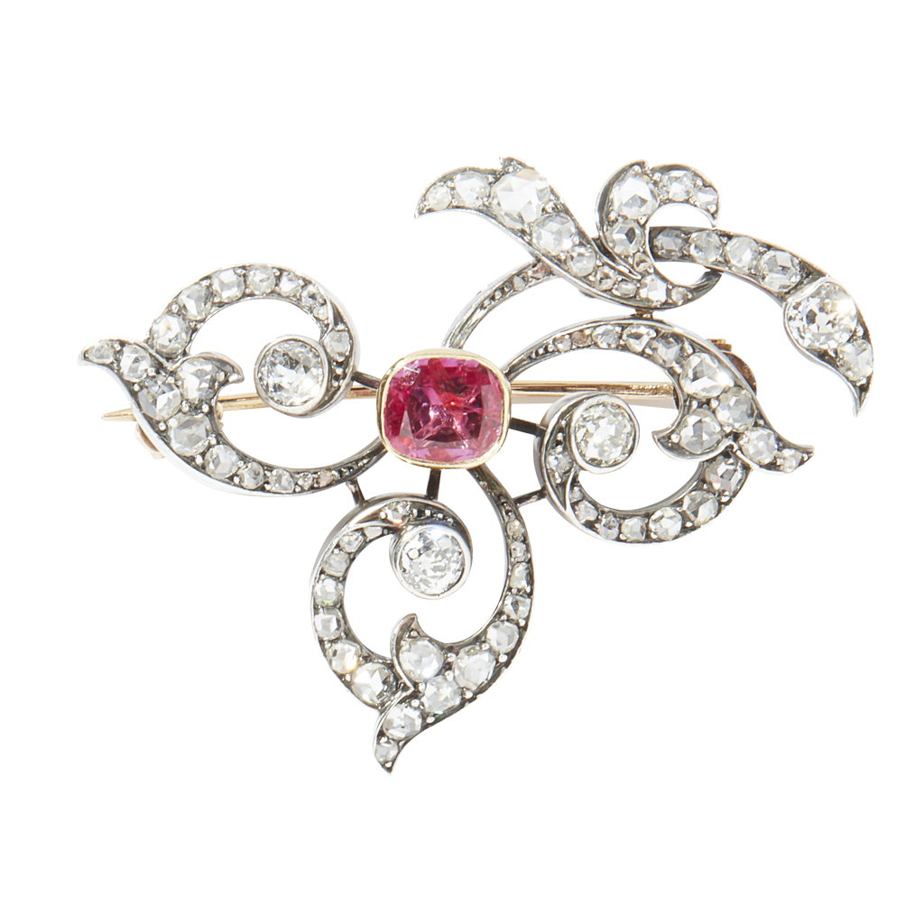 A late 19th century ruby set and diamond set brooch