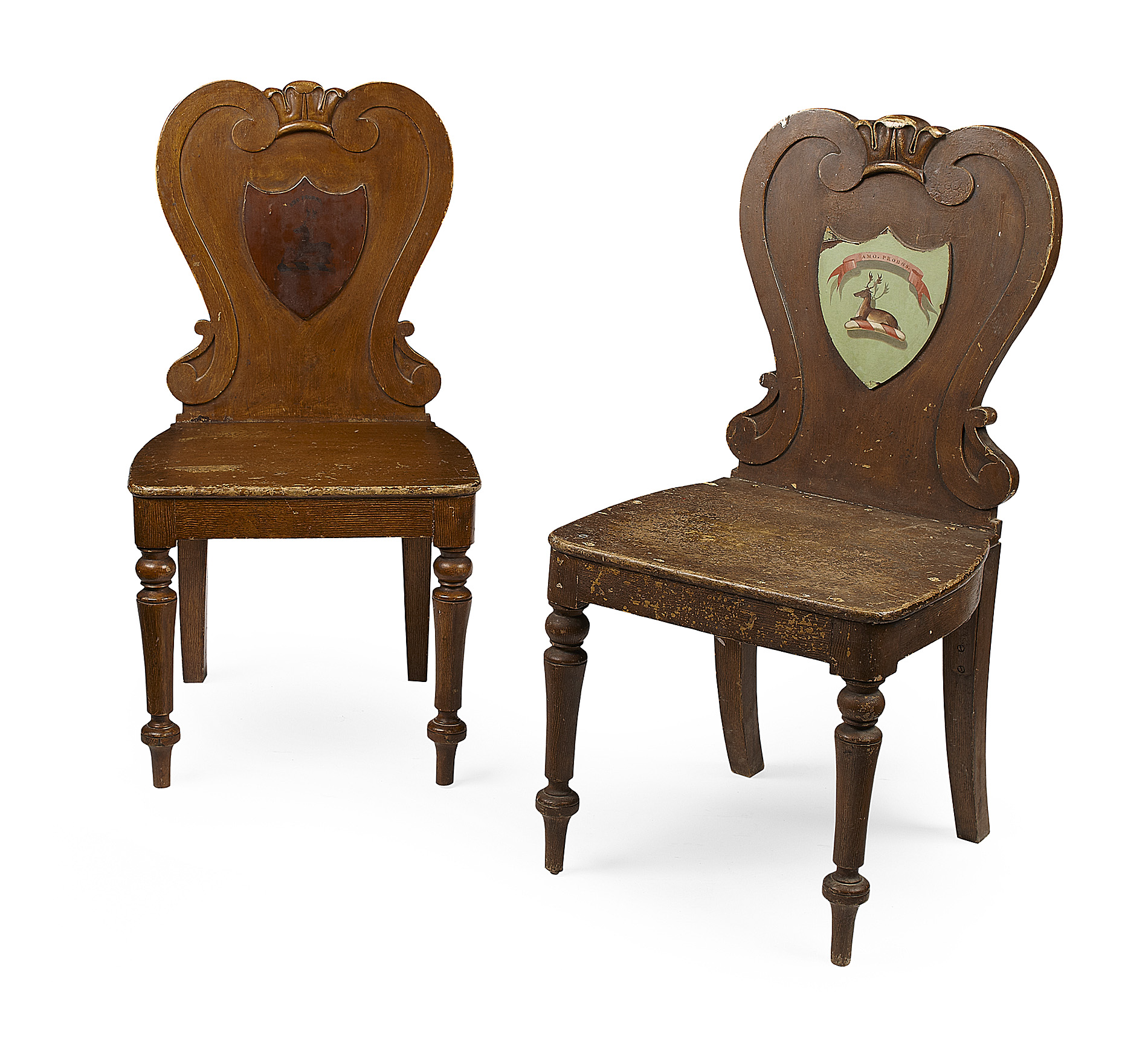 PAIR OF VICTORIAN SCUMBLE PAINTED PINE HALL CHAIRS