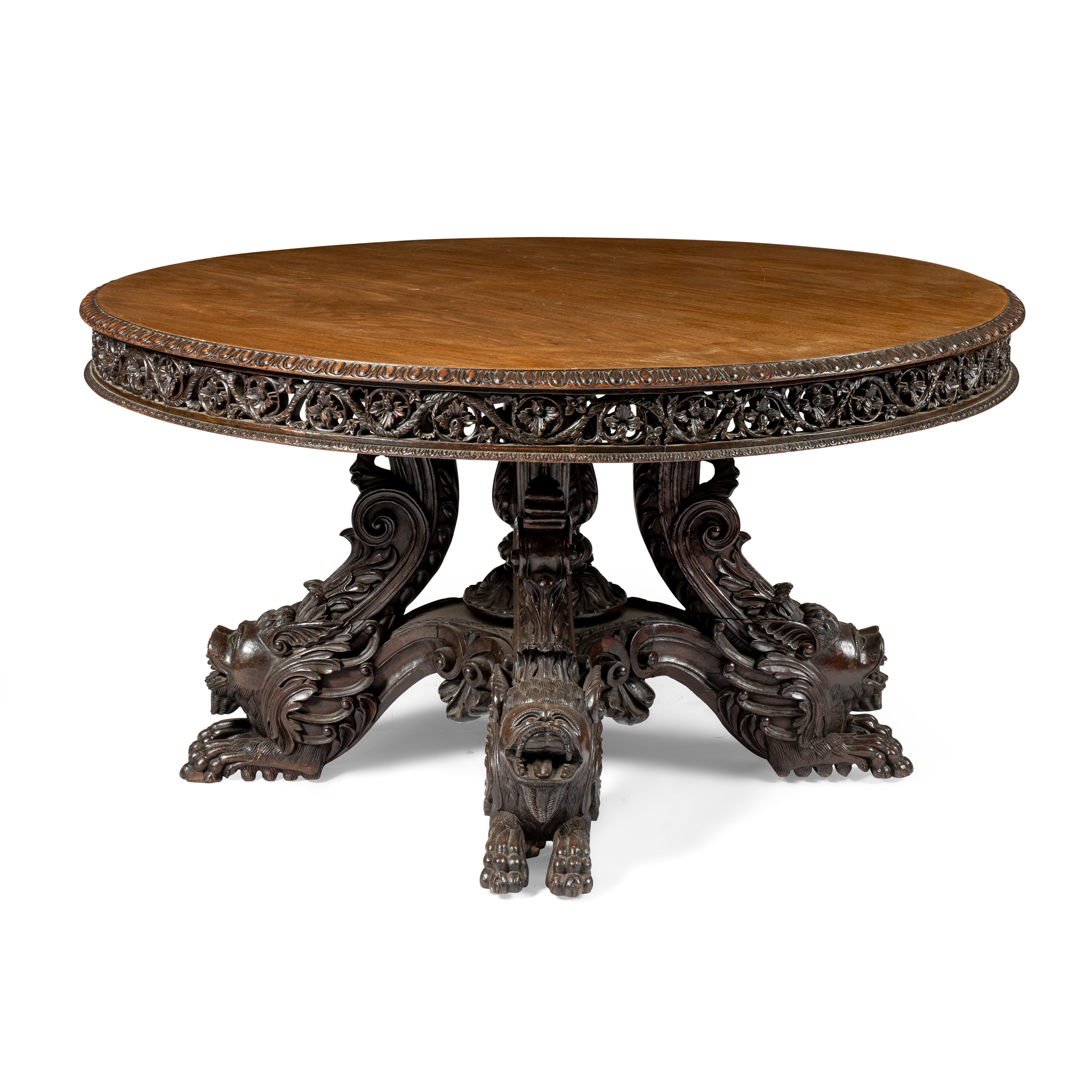 AN ANGLO-INDIAN MAHOGANY AND HARDWOOD BREAKFAST TABLE