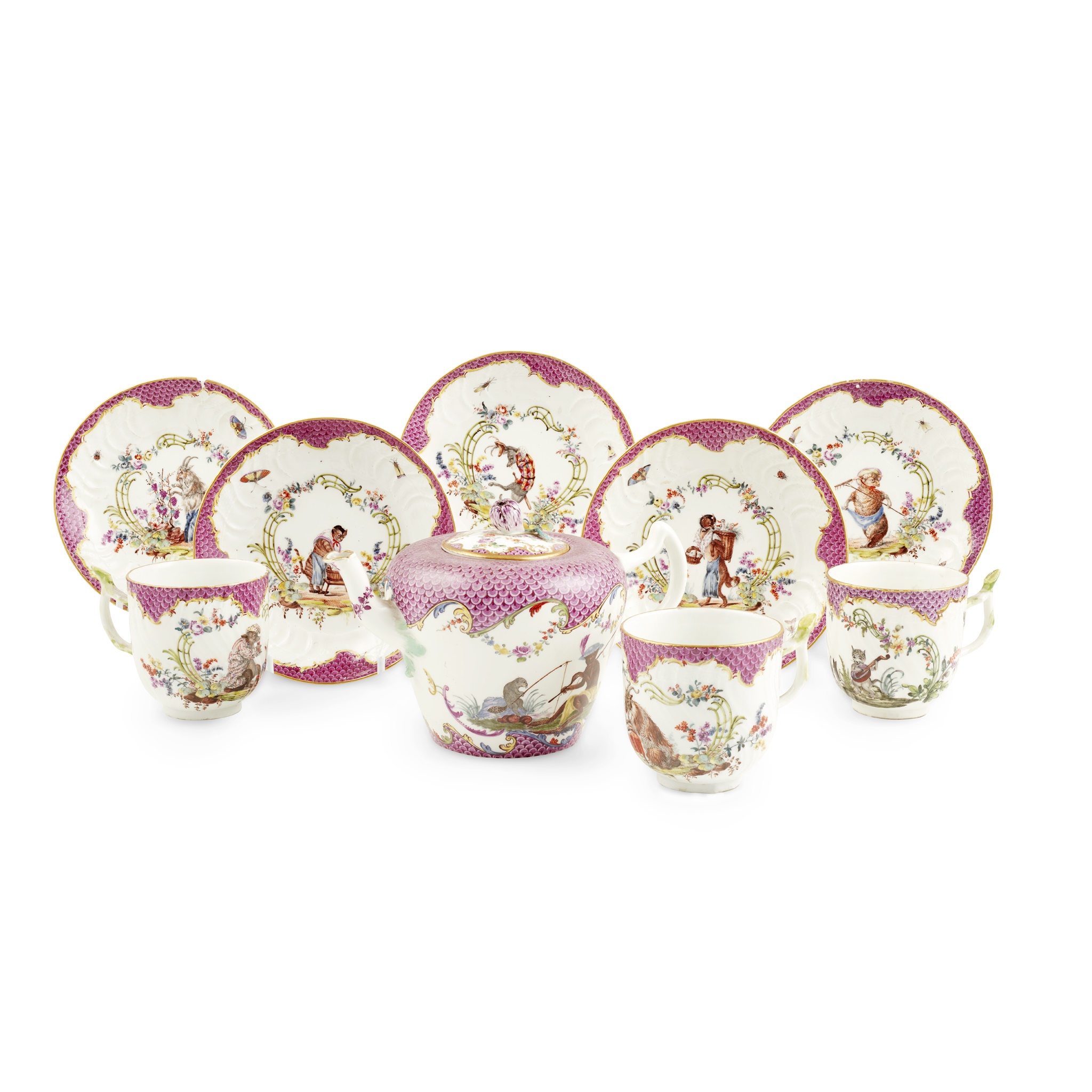 RARE MEISSEN ANTHROPOMORPHIC PART TEA SERVICE