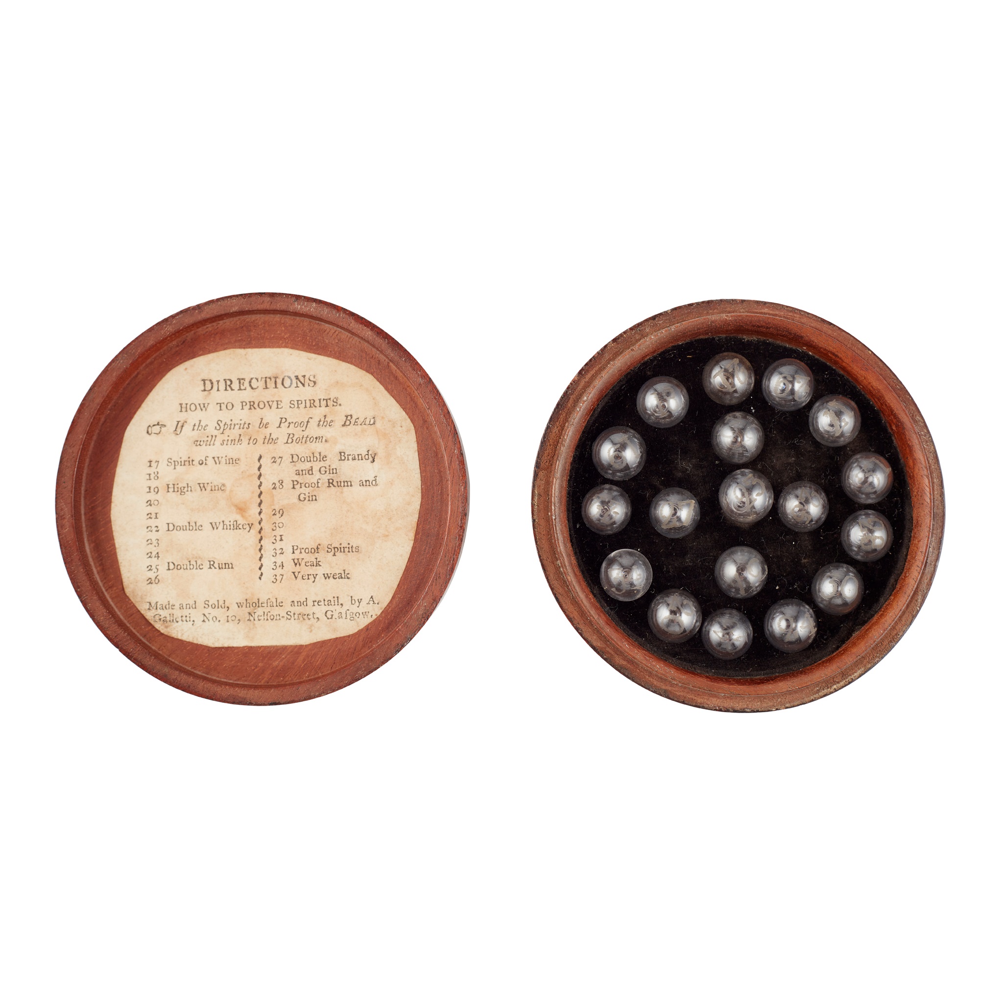 A SCOTTISH MAHOGANY CASED SET OF 'HYDROSTATICAL GLASS BUBBLES' OR SPECIFIC GRAVITY BEADS