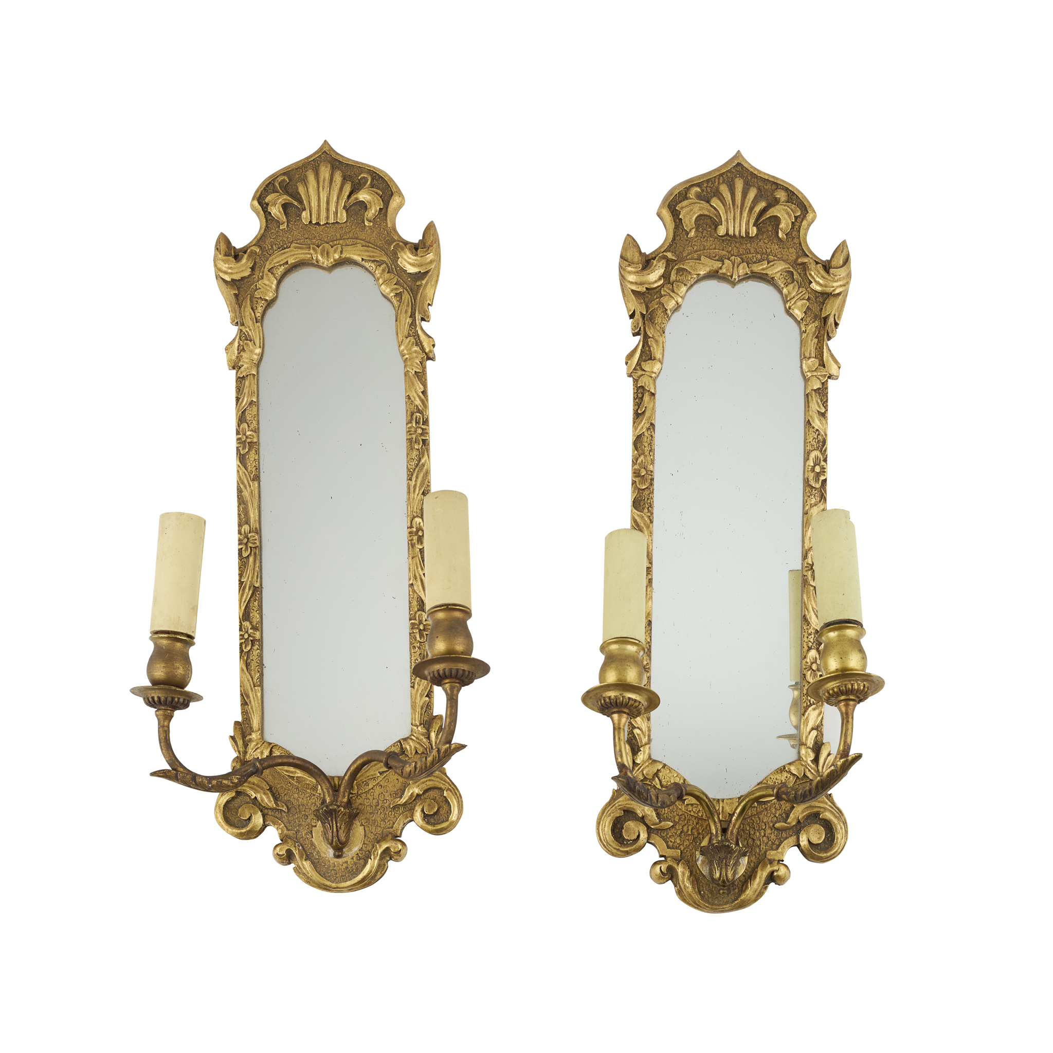 PAIR OF GILT AND GESSO GIRANDOLE MIRRORS