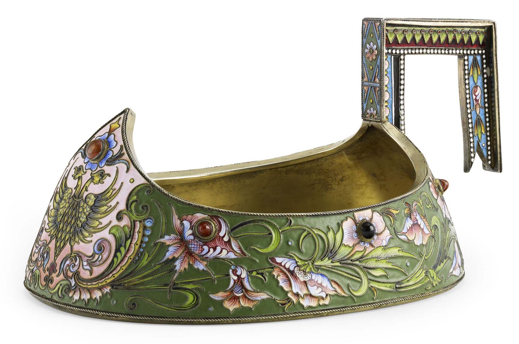 A Russian silver-gilt and enamel kovsch